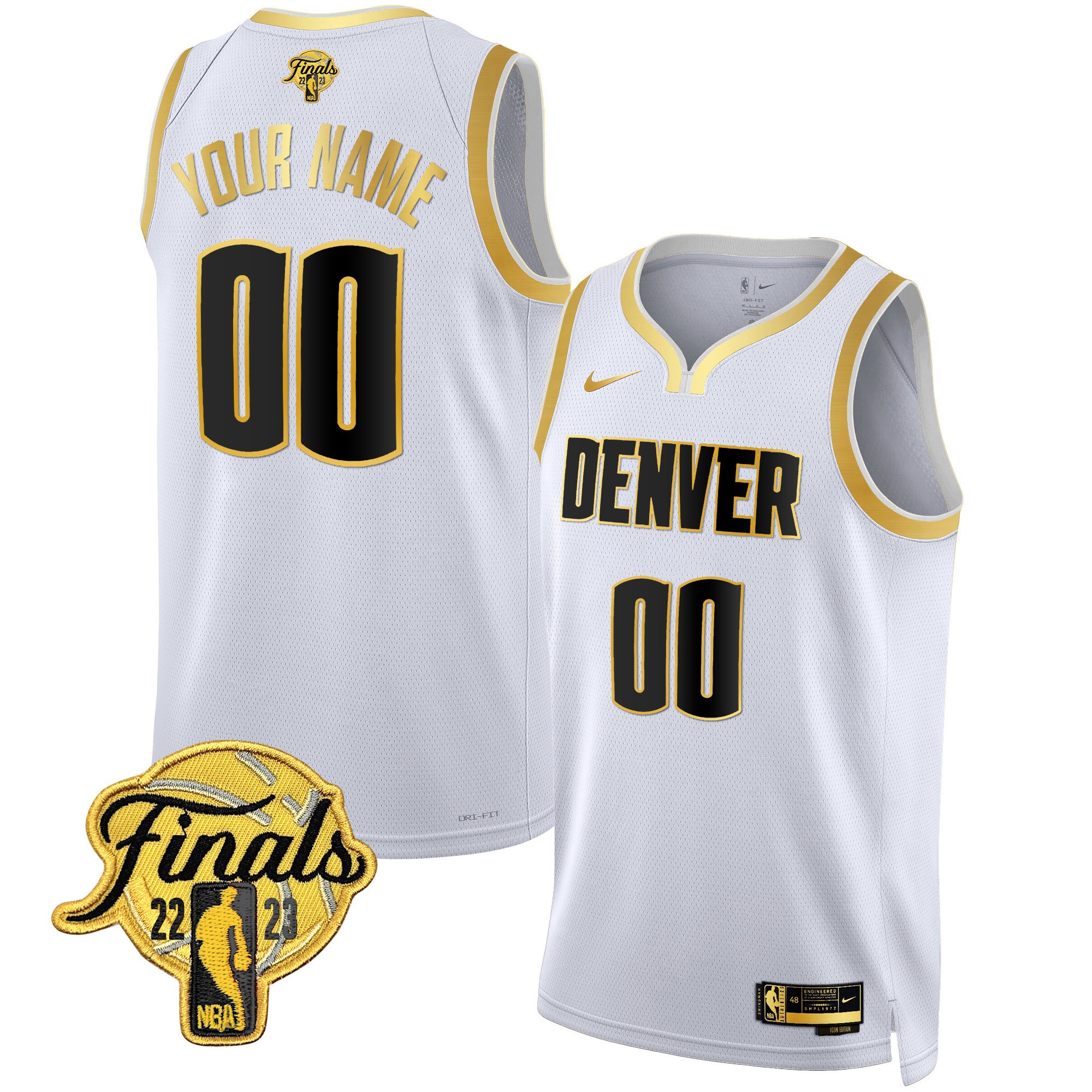 Denver Nuggets 2023 Finals Patch Collection Custom V2 White Gold Jersey - All Stitched