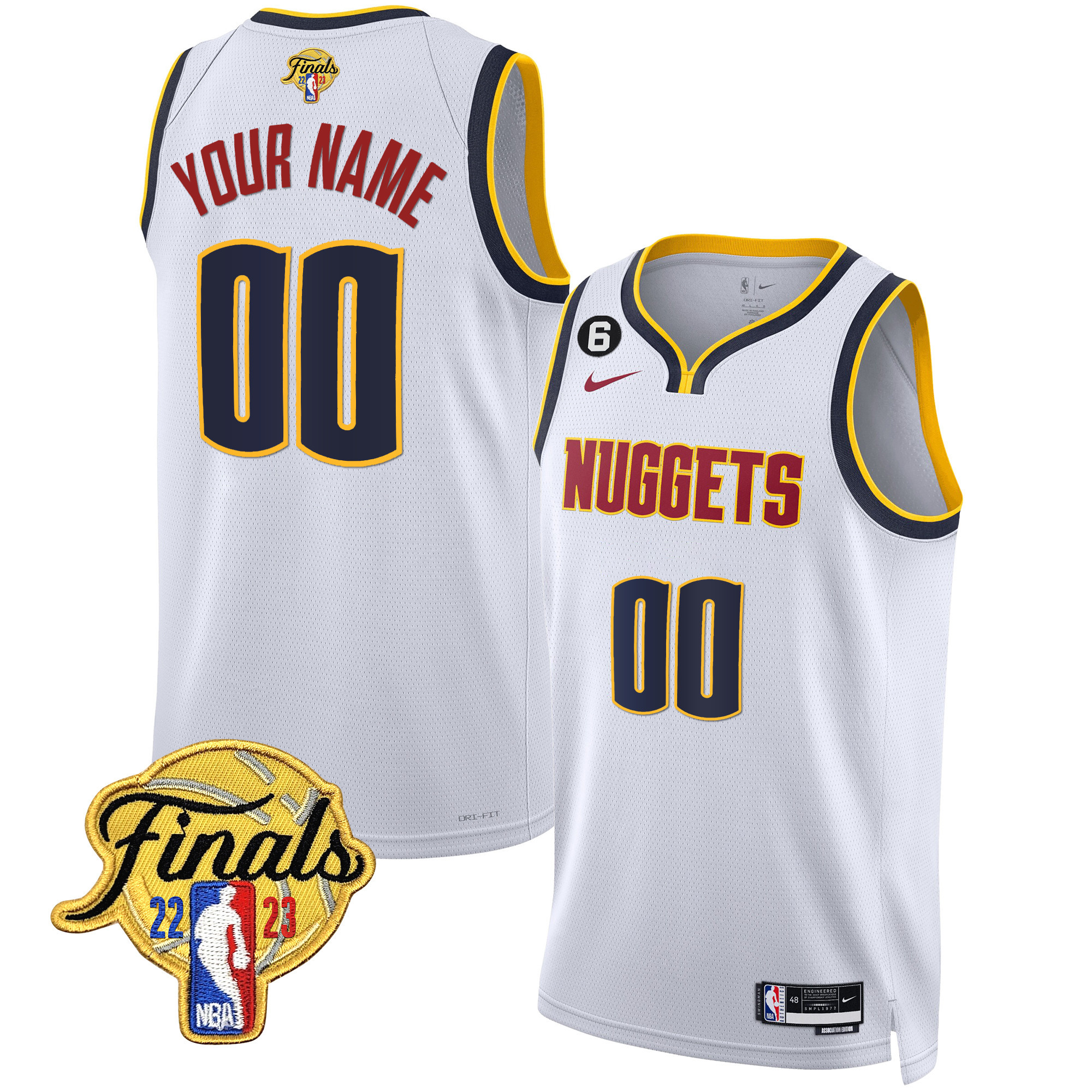 Denver Nuggets 2023 Finals Patch Gold Custom Association Jersey - All Stitched