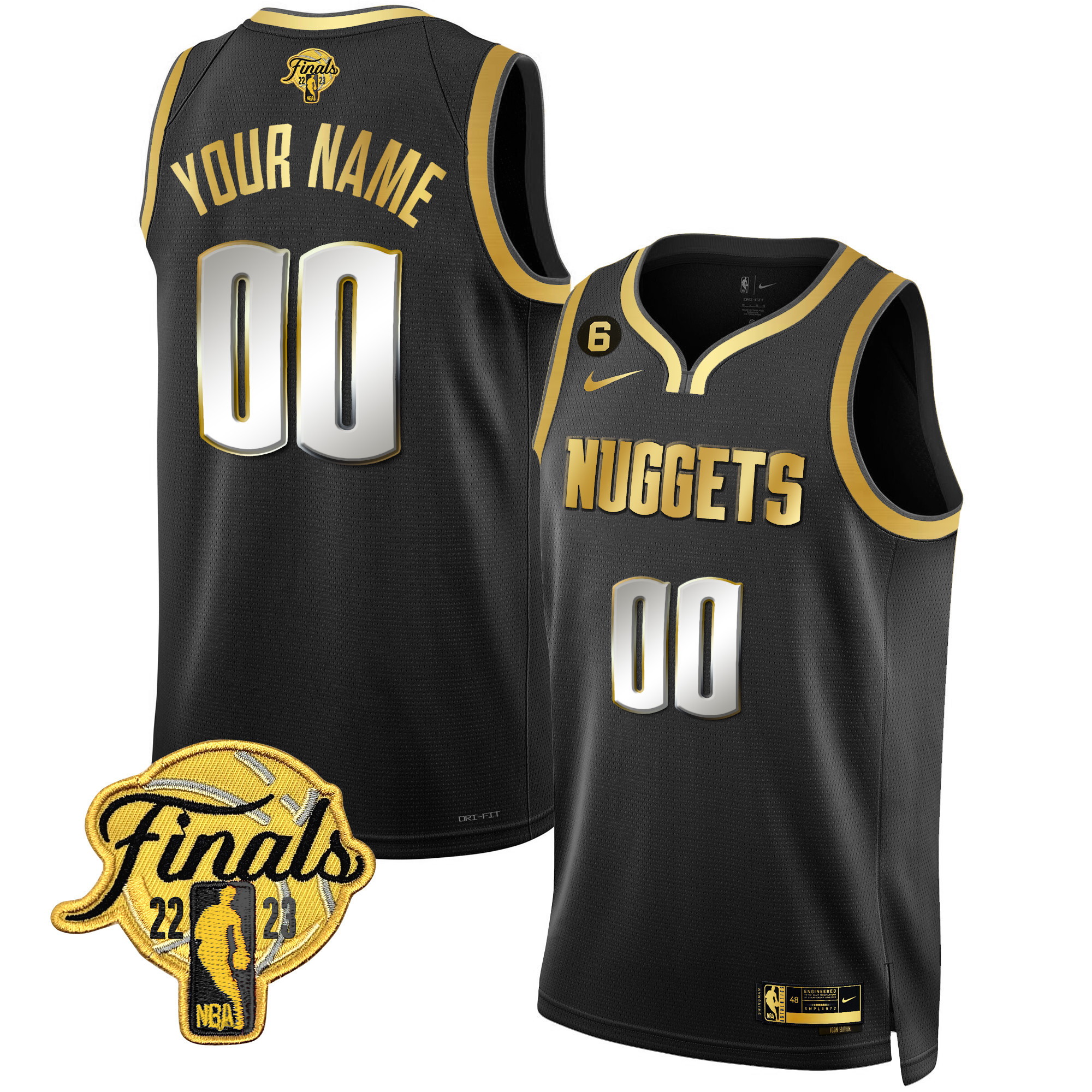Denver Nuggets 2023 Finals Patch Gold Custom Black Limited Jersey - All Stitched
