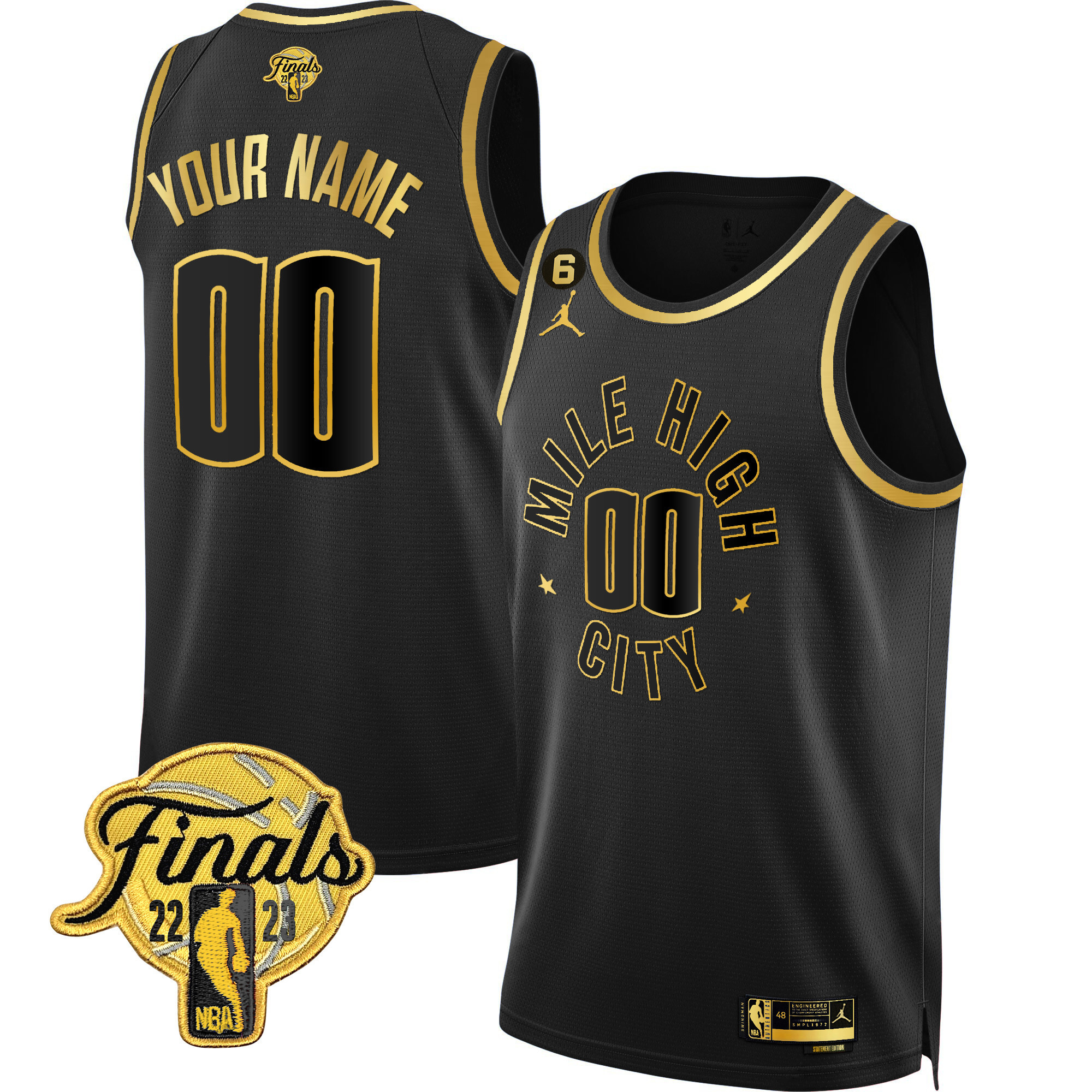 Denver Nuggets 2023 Finals Patch Gold Custom Statement Black Jersey - All Stitched