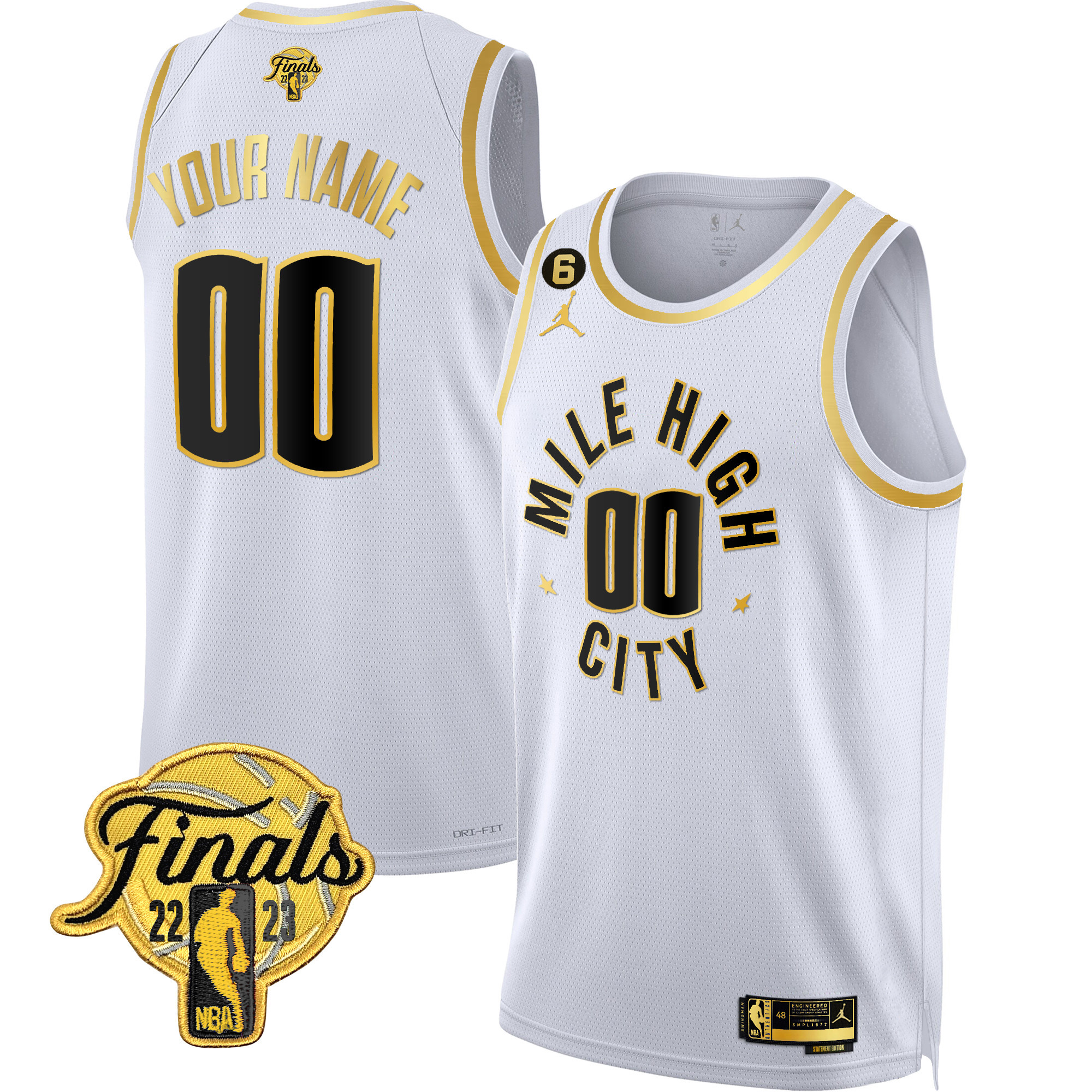 Denver Nuggets 2023 Finals Patch Gold Custom Statement White Jersey - All Stitched