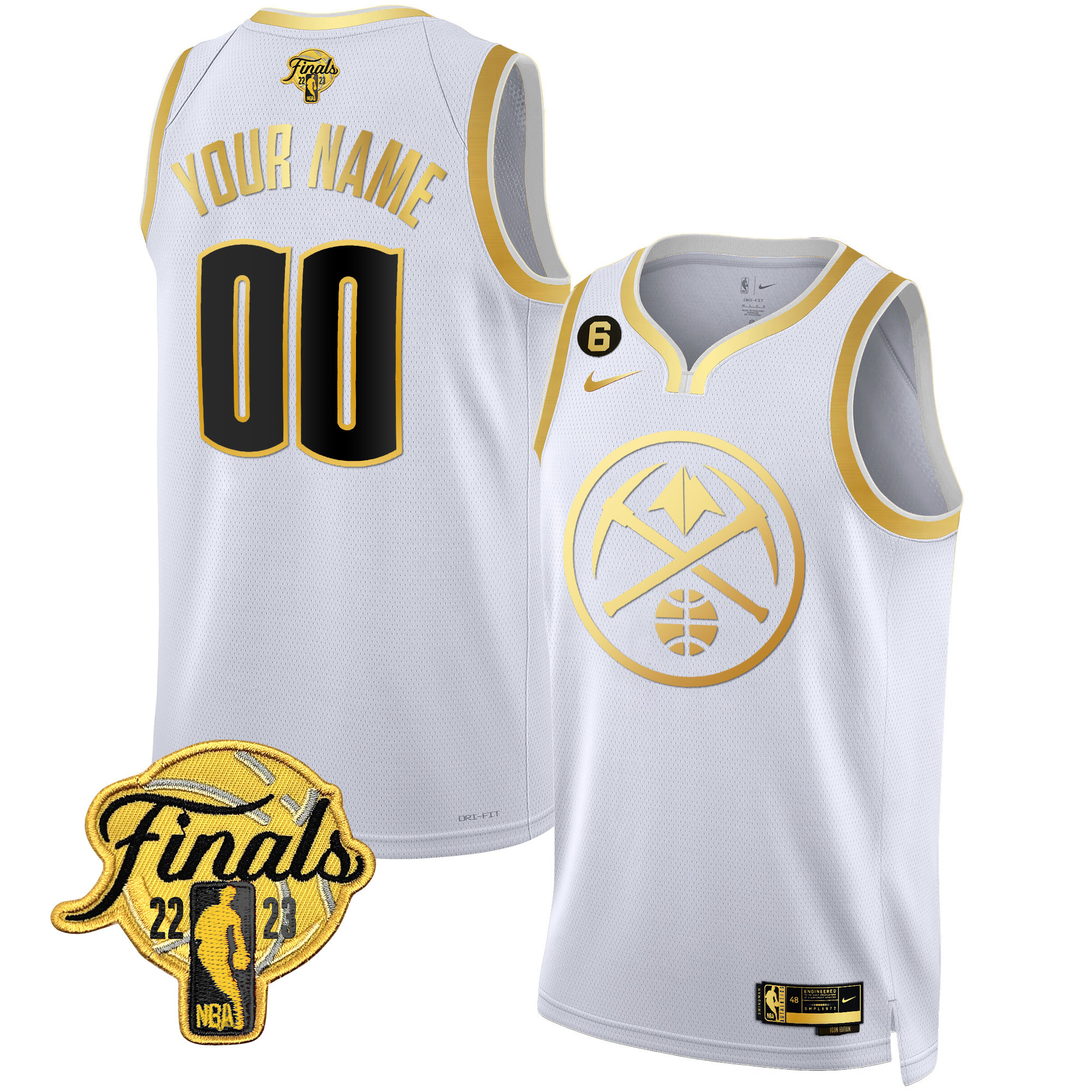 Denver Nuggets 2023 Finals Patch Gold Special Custom White Gold Jersey - All Stitched