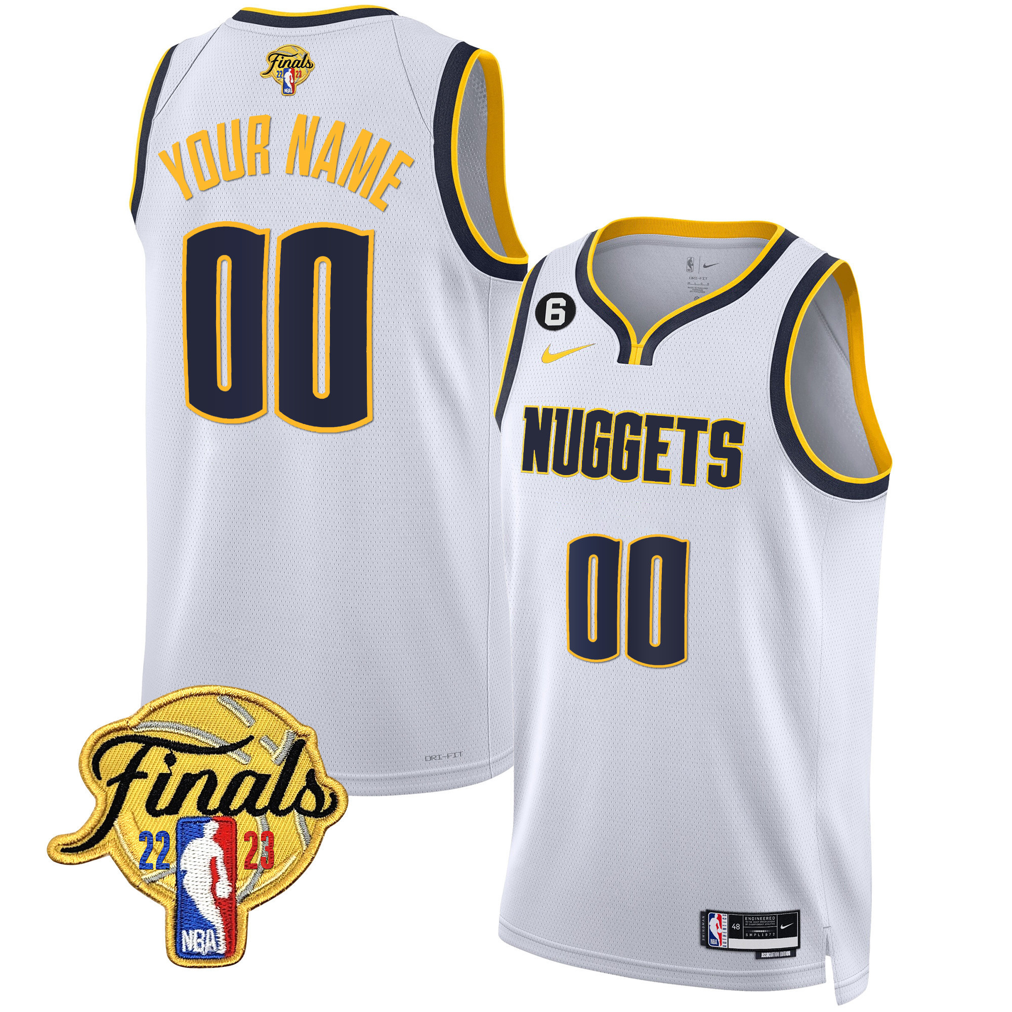 Denver Nuggets 2023 Finals Patch Gold Trim Custom Association Jersey - All Stitched