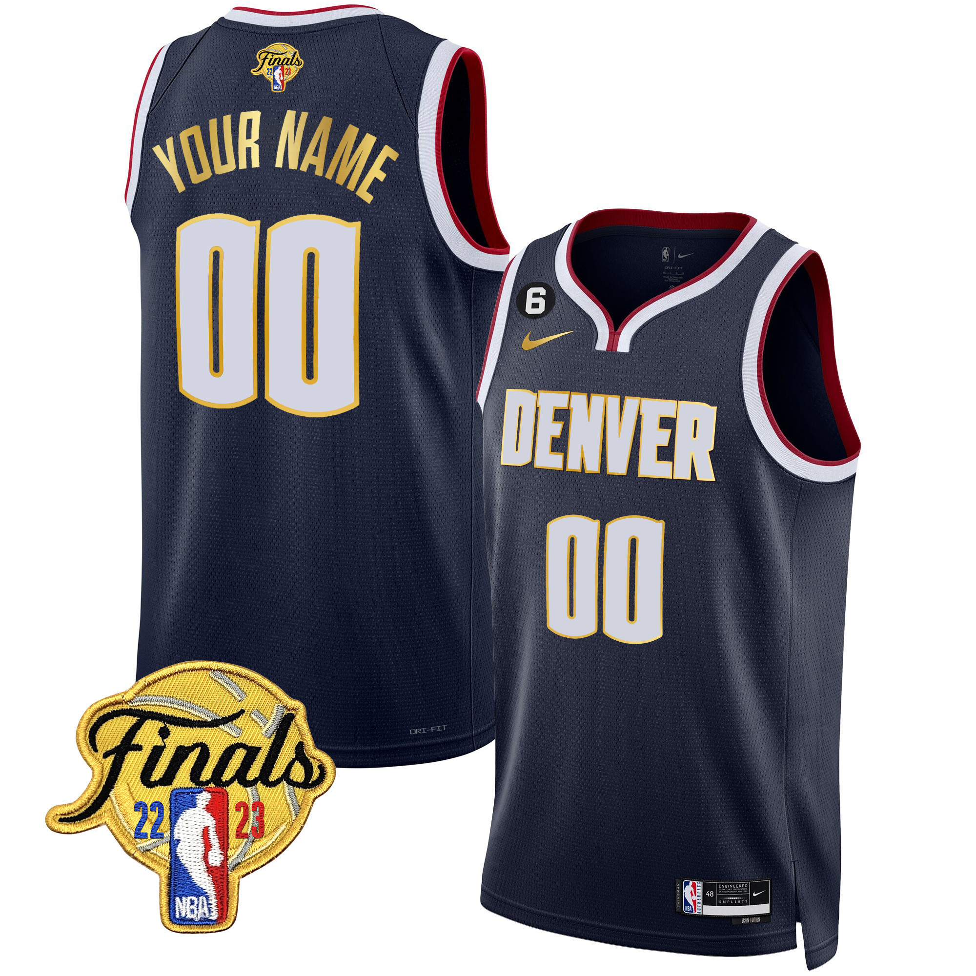 Denver Nuggets 2023 Finals Patch Gold Trim Custom Icon Jersey - All Stitched