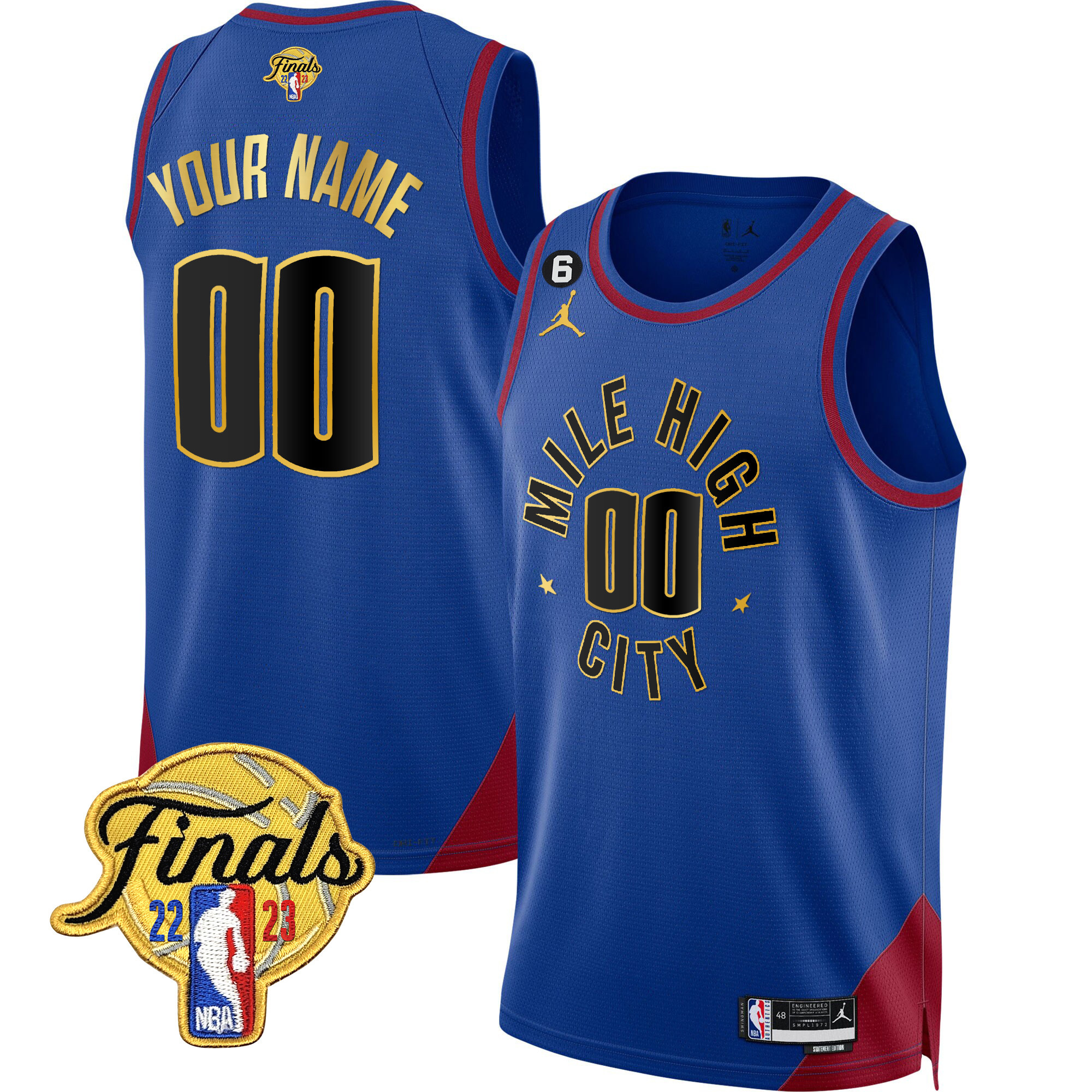 Denver Nuggets 2023 Finals Patch Gold Trim Custom Statement Jersey - All Stitched