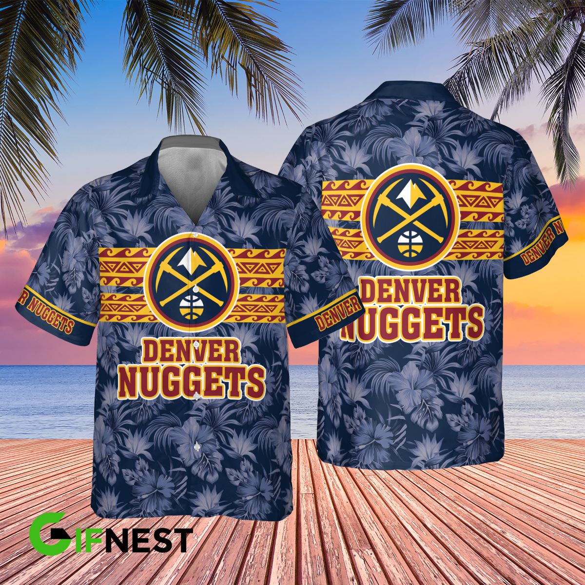 DENVER NUGGETS BASKETBALL ASSOCIATION 2023 HIBISCUS PATTERN AOP HAWAIIAN SHIRT