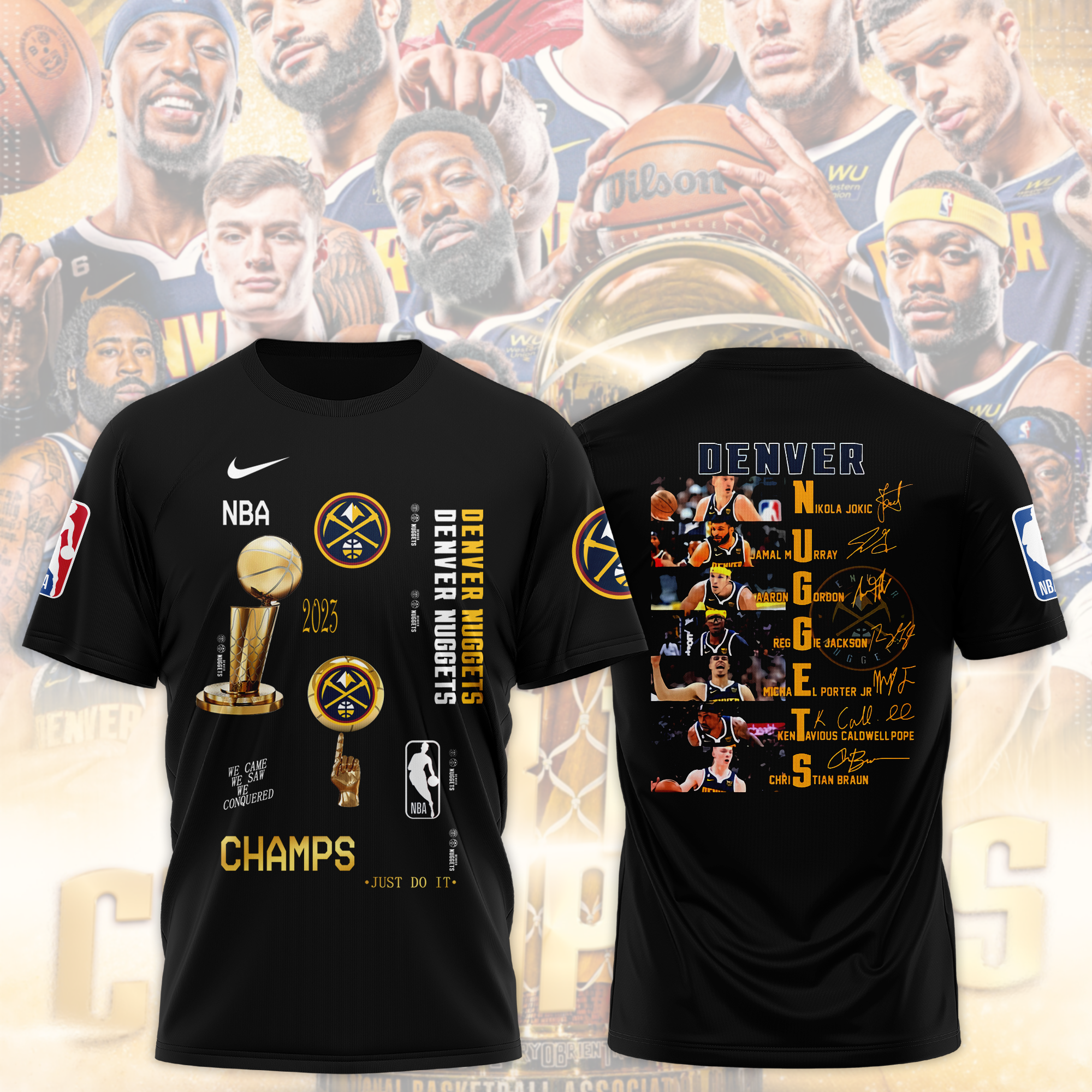 Denver Nuggets Champions 2023 Celebration Trophy T-Shirt – Mens