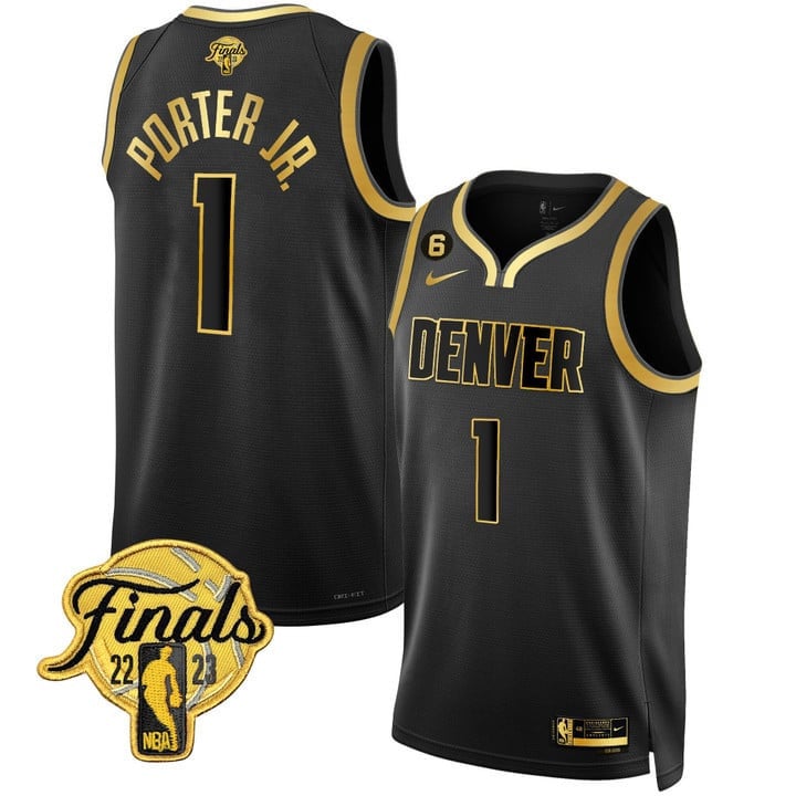 Denver Nuggets Michael Porter Jr. NBA Finals Patch Collection Black Gold Jersey - All Stitched