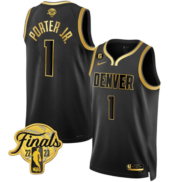Denver Nuggets Michael Porter Jr. NBA Finals Patch Collection Black Gold Jersey - All Stitched