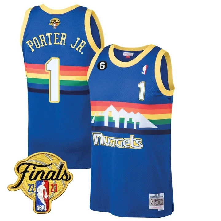 Denver Nuggets Michael Porter Jr. NBA Finals Patch Collection Blue Jersey - All Stitched