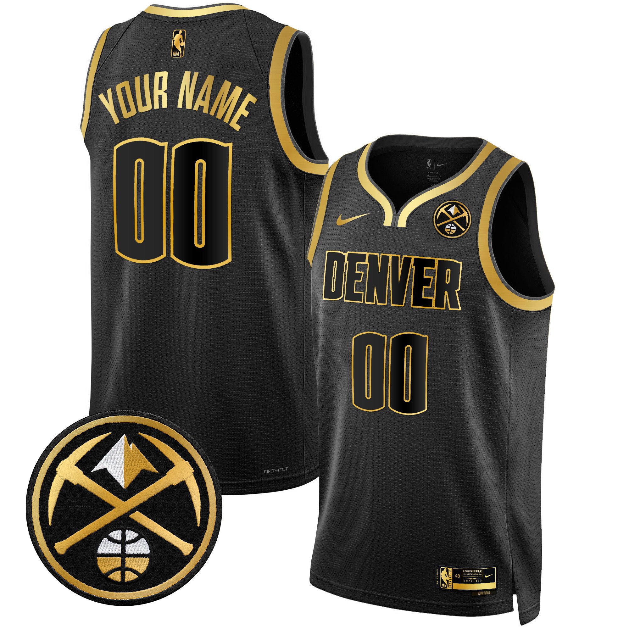 Denver Nuggets Swingman Custom Black Gold Jersey - All Stitched