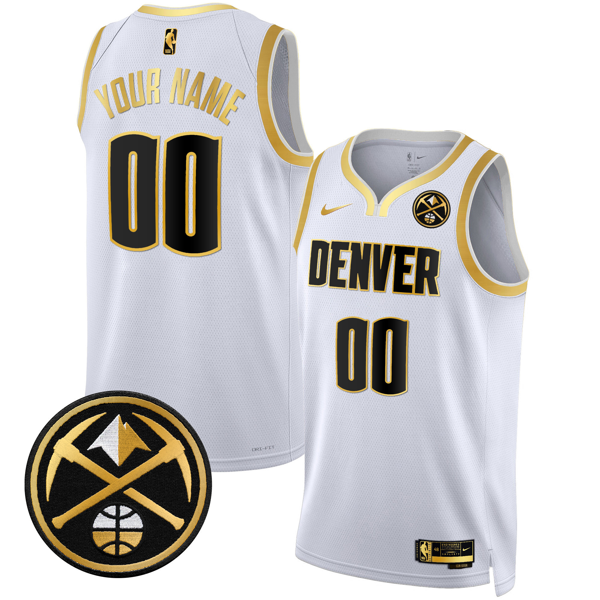 Denver Nuggets Swingman Custom White Gold Jersey - All Stitched