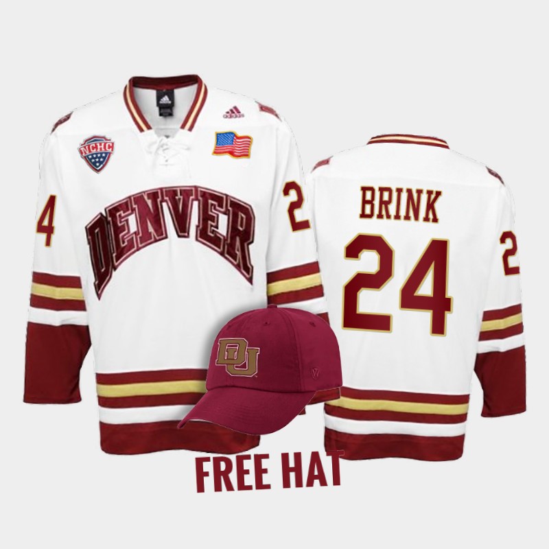 Denver Pioneers Bobby Brink #24 College White Free Hat Jersey 2022