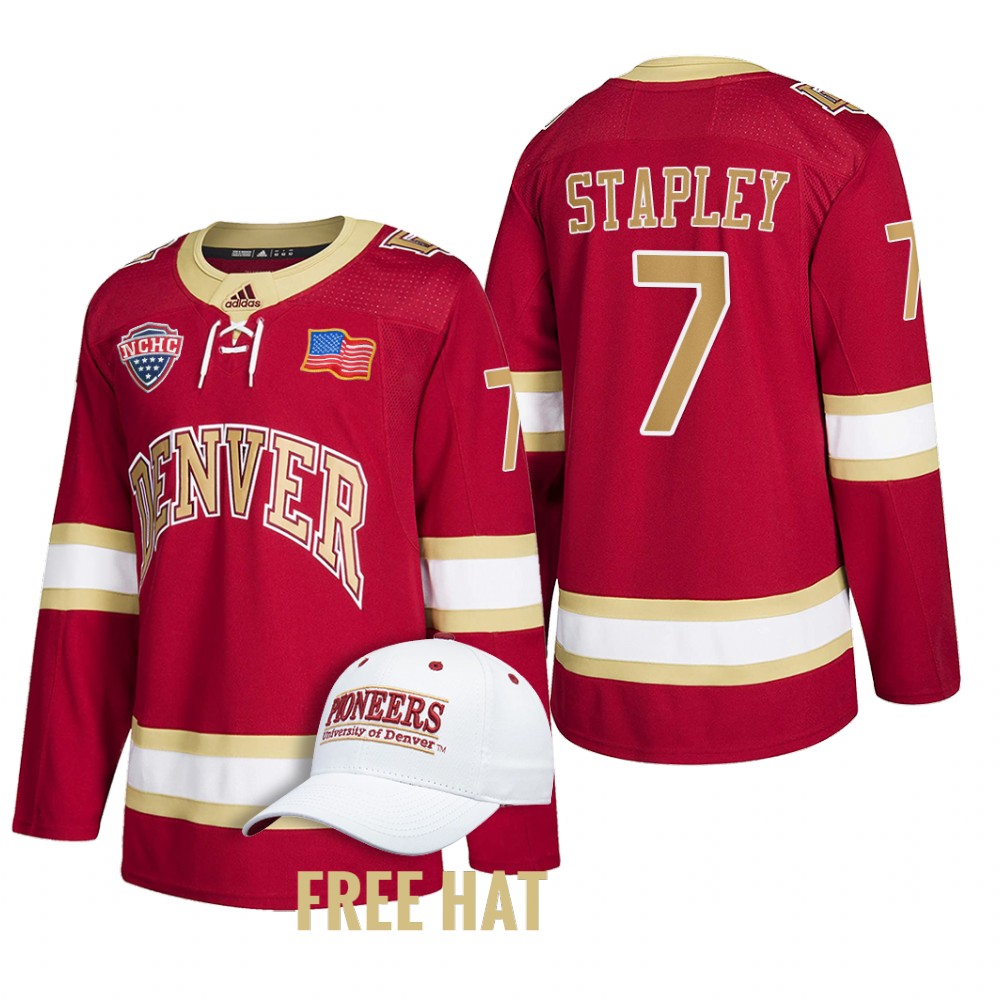 Denver Pioneers Brett Stapley #7 2022 NCAA Regional Finals Crimson Jersey