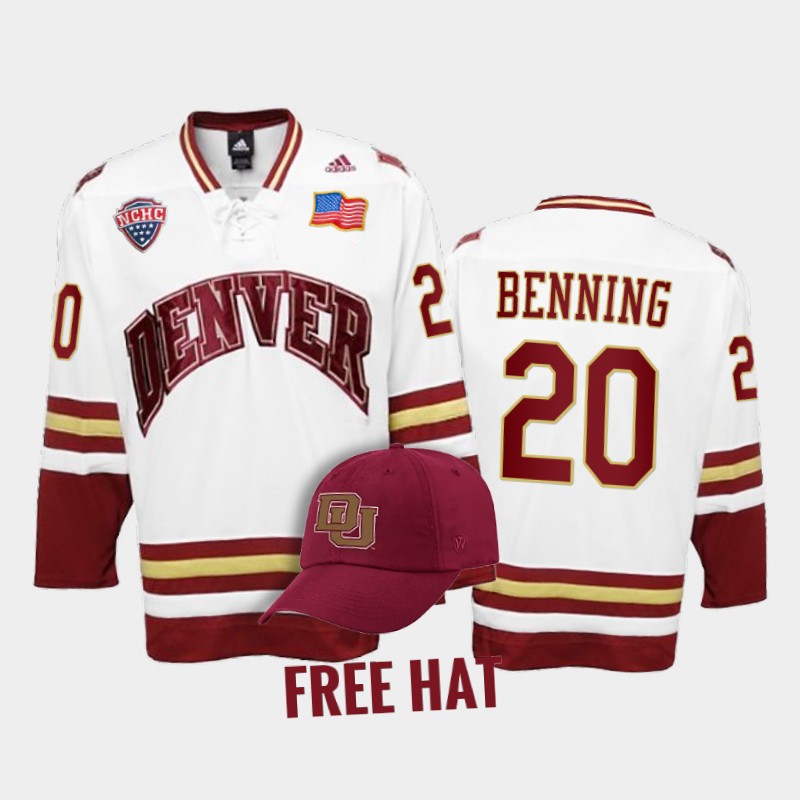 Denver Pioneers Mike Benning #20 College White Free Hat Jersey 2022