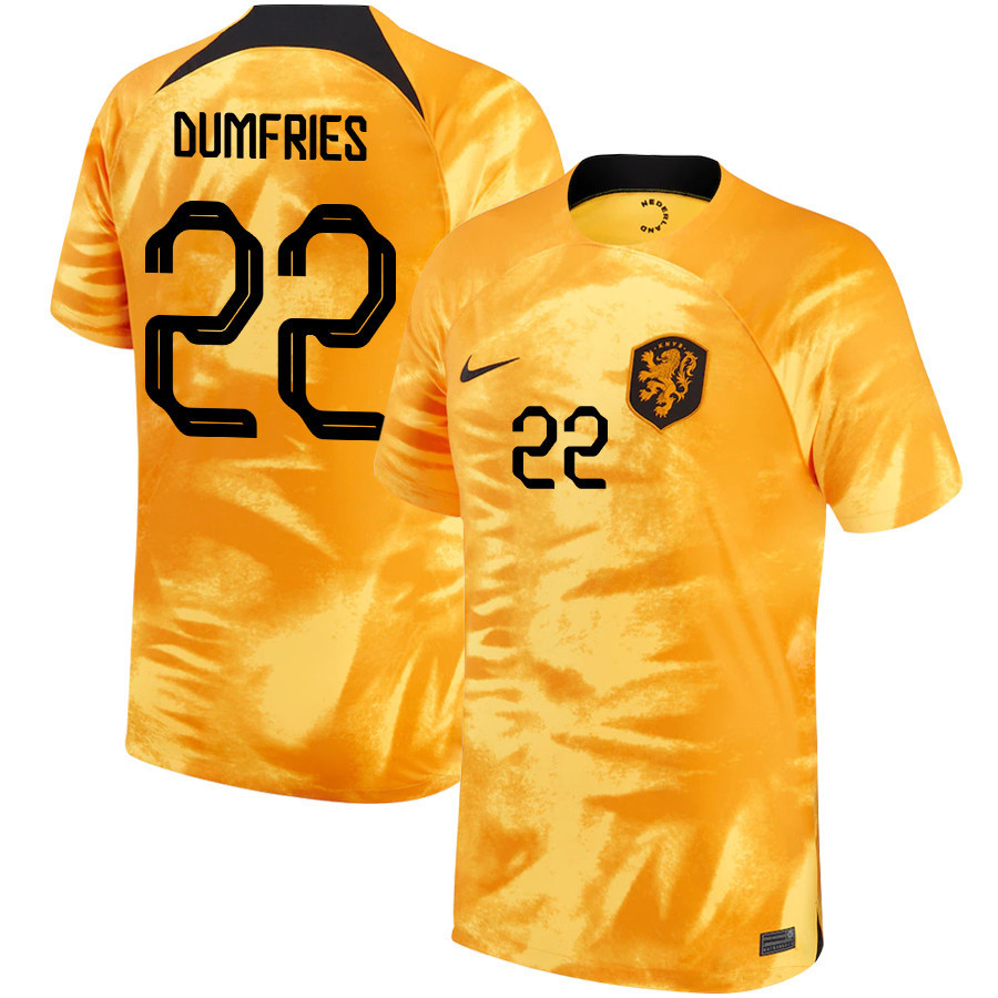 Denzel Dumfries 22 Netherlands National Team 2022-23 Qatar World Cup Home Soccer Jersey –