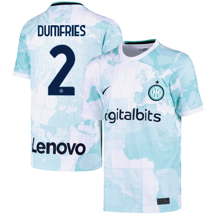 Denzel Dumfries 2 Inter Milan 2022/23 Away Jersey – Youth, Light Green
