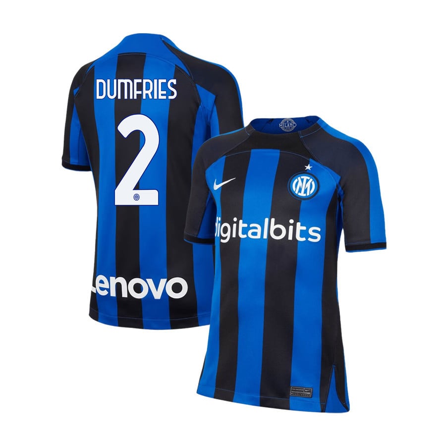 Denzel Dumfries 2 Inter Milan 2022/23 Home Jersey – Youth, Black/Blue