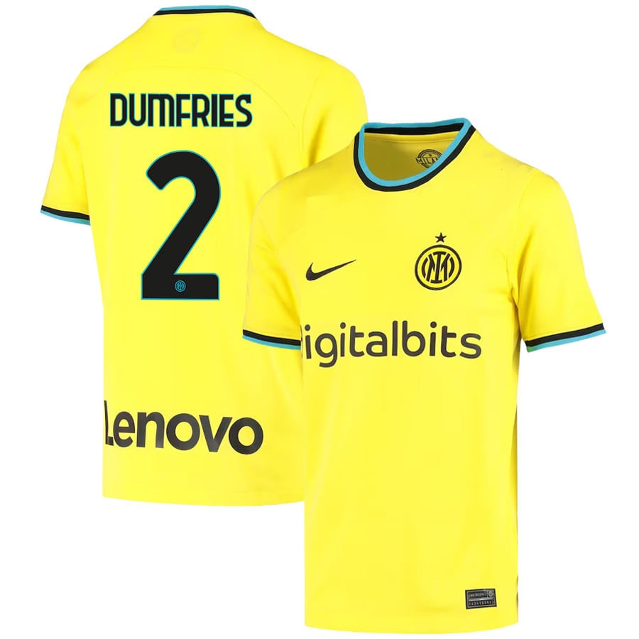 Denzel Dumfries 2 Inter Milan 2022/23 Third Jersey – Youth, Yellow