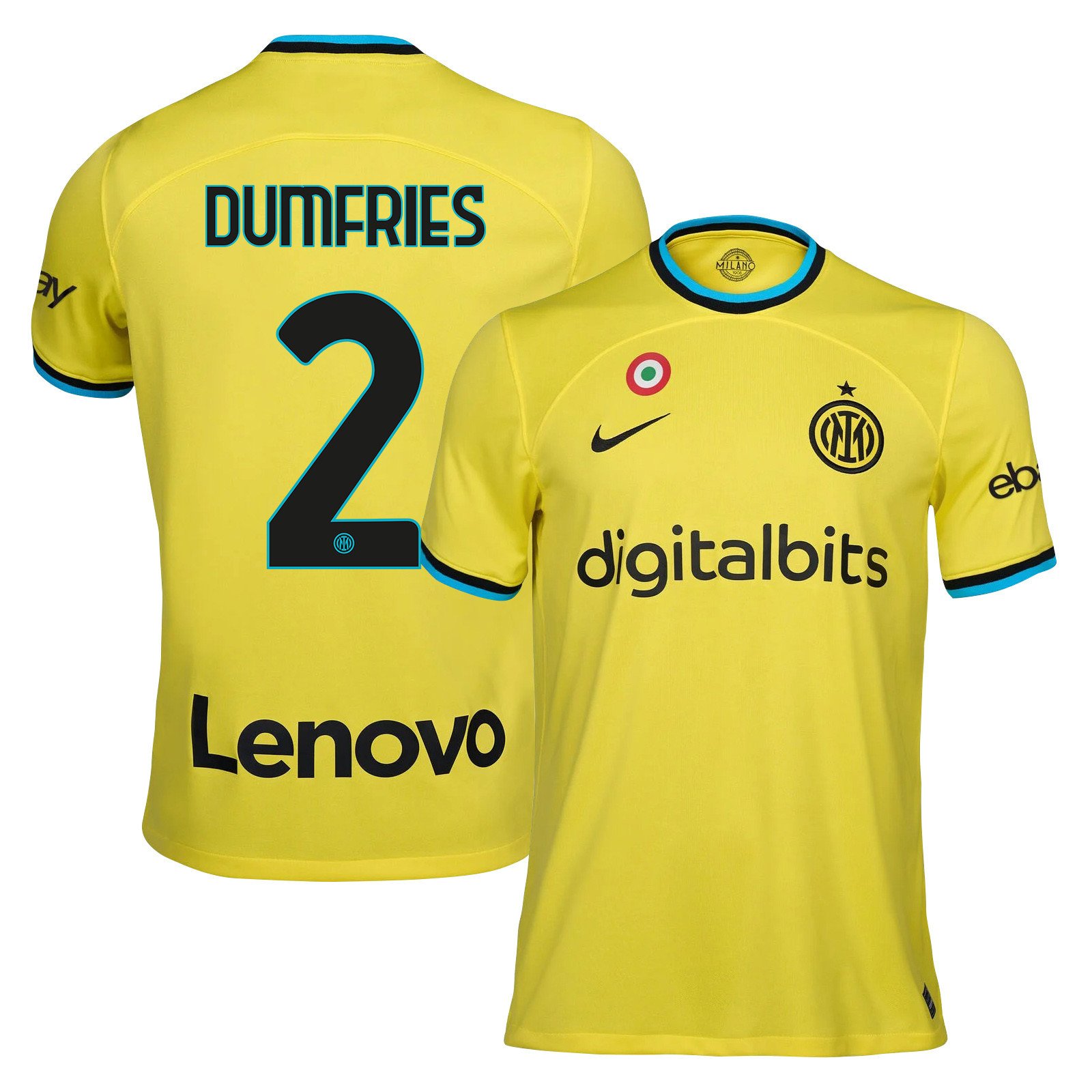 Denzel Dumfries 2 Inter Milan 2022/23 Third Men Jersey – Yellow