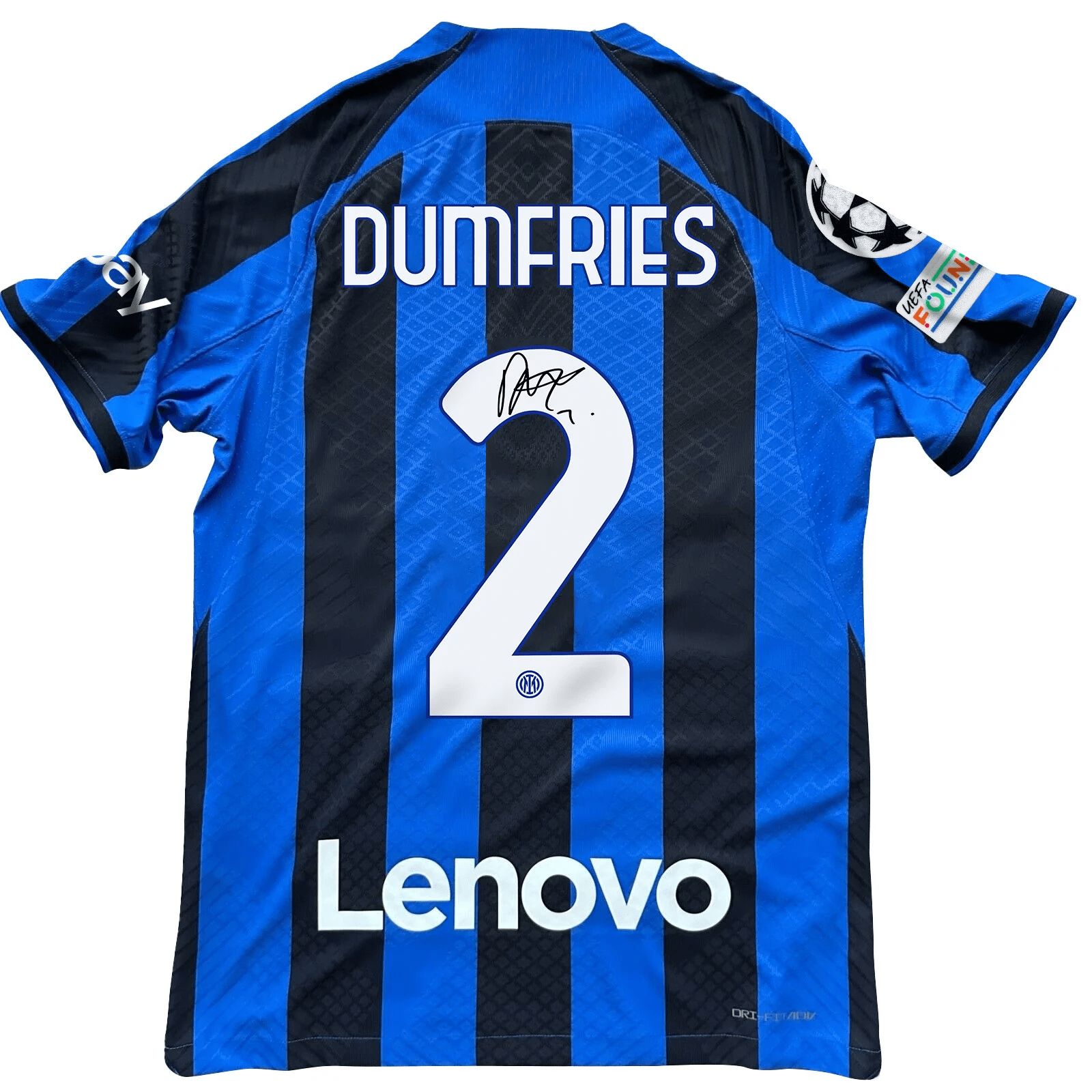 Denzel Dumfries 2 Signed Inter Milan 2022/23 Home Men Jersey – Black/Blue Stripes