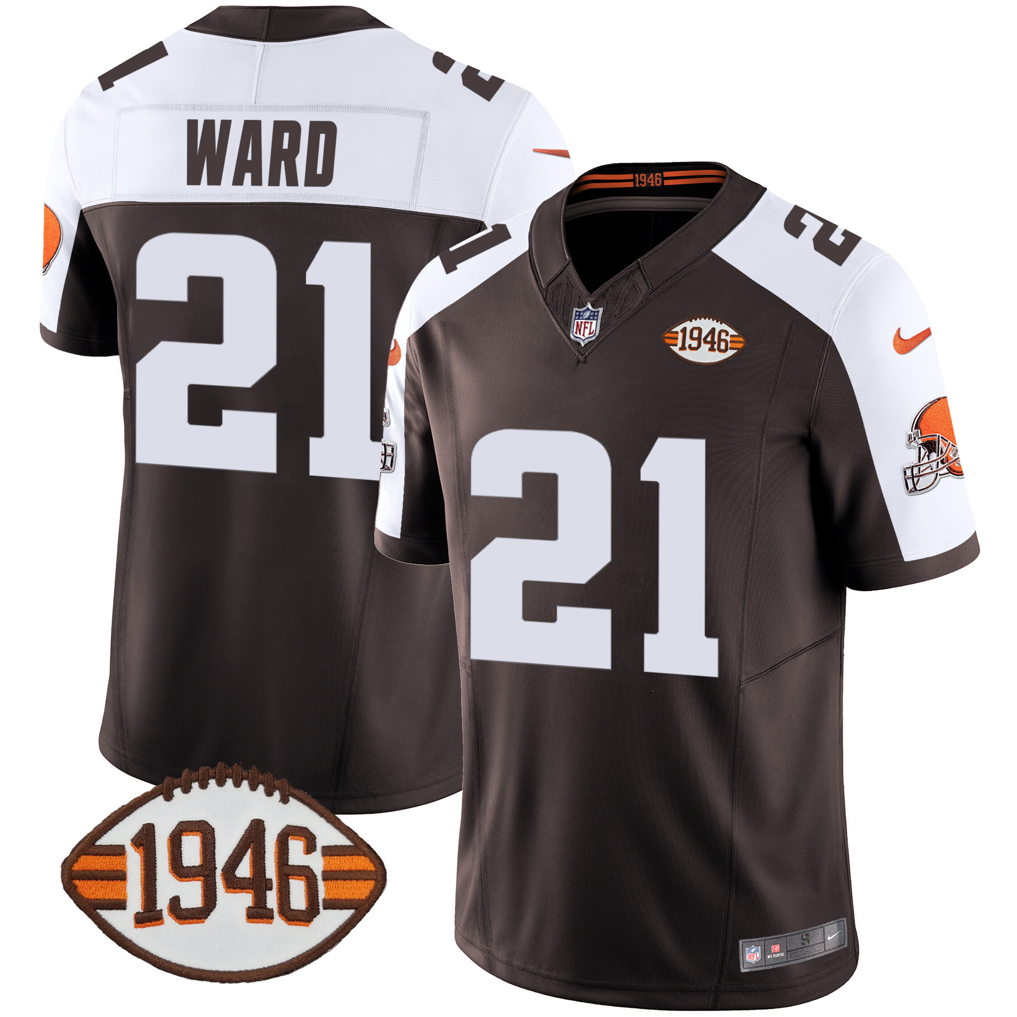 Denzel Ward Men's Cleveland Browns 1946 75th Anniversary Patch Alternate Jersey - All Stitched