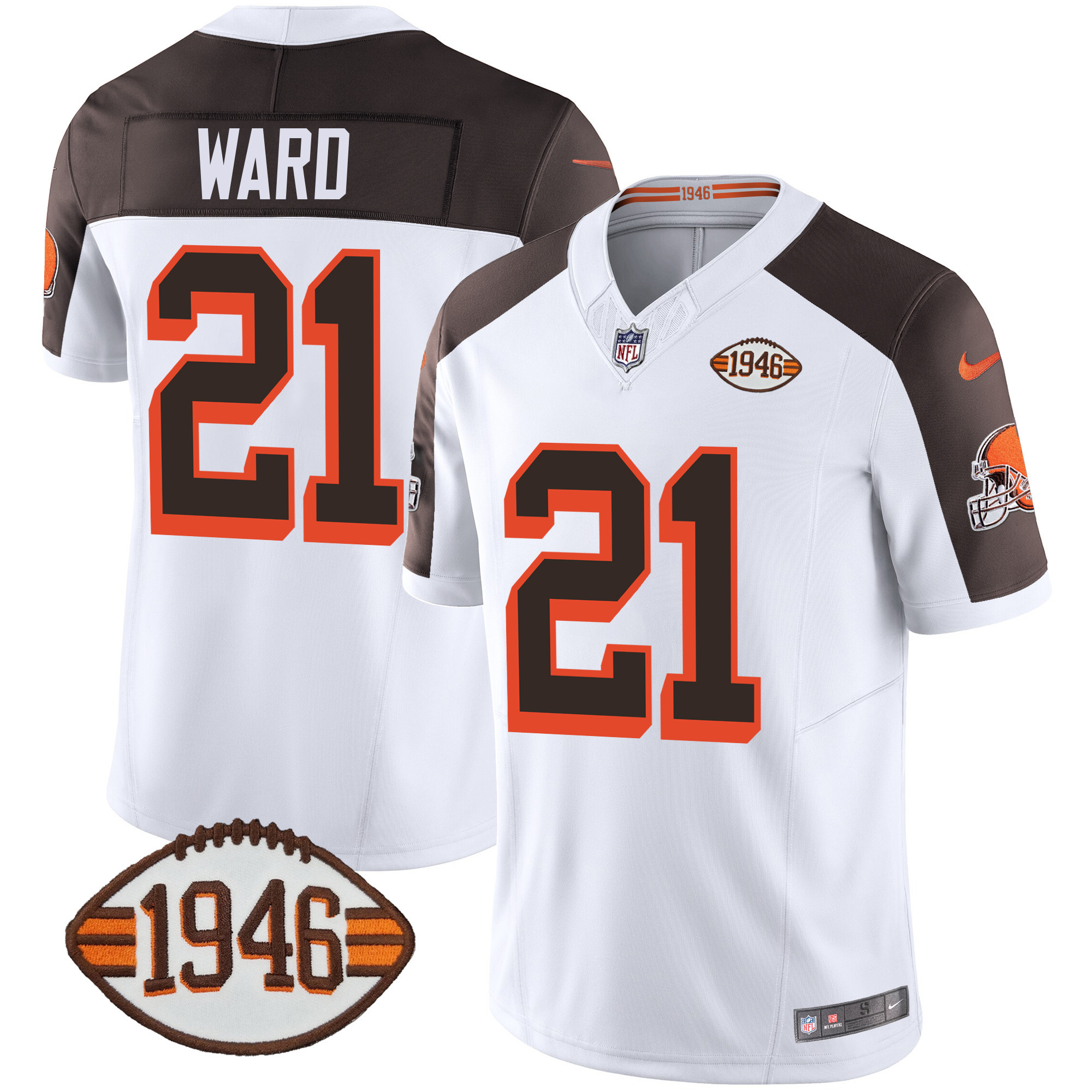 Denzel Ward Men's Cleveland Browns 1946 75th Anniversary Patch Inverted Jersey - All Stitched