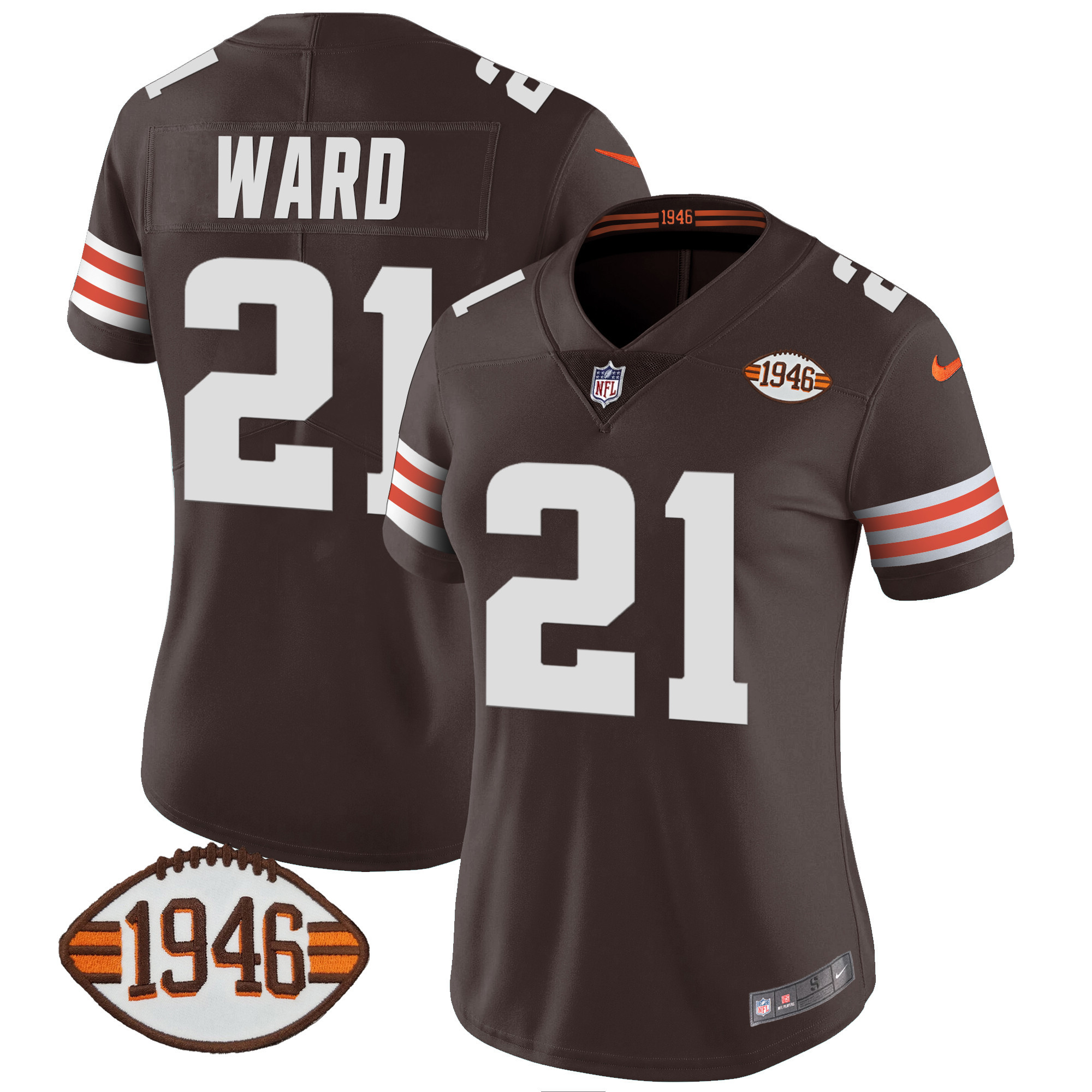 Denzel Ward Women's Cleveland Browns 1946 75th Anniversary Patch Jersey - All Stitched