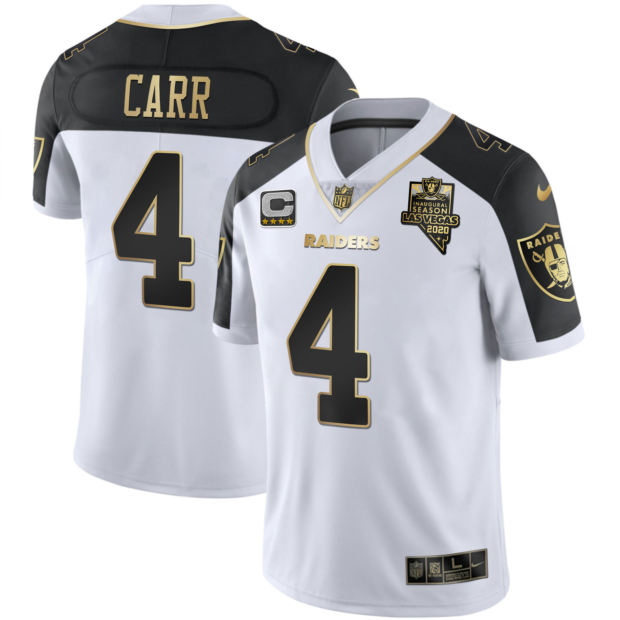 Derek Carr Men's Las Vegas Raiders Alternate Vapor Black Gold & Black Inverted Limited Inaugural Season Patch Black Inverted Jersey - All Stitched 