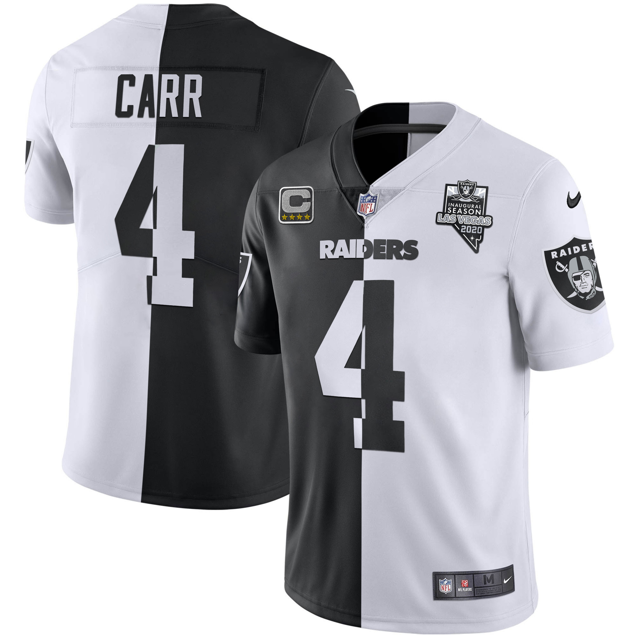 Derek Carr Men's Las Vegas Raiders Inaugural Season Patch Gold & Split Split Jersey - All Stitched 