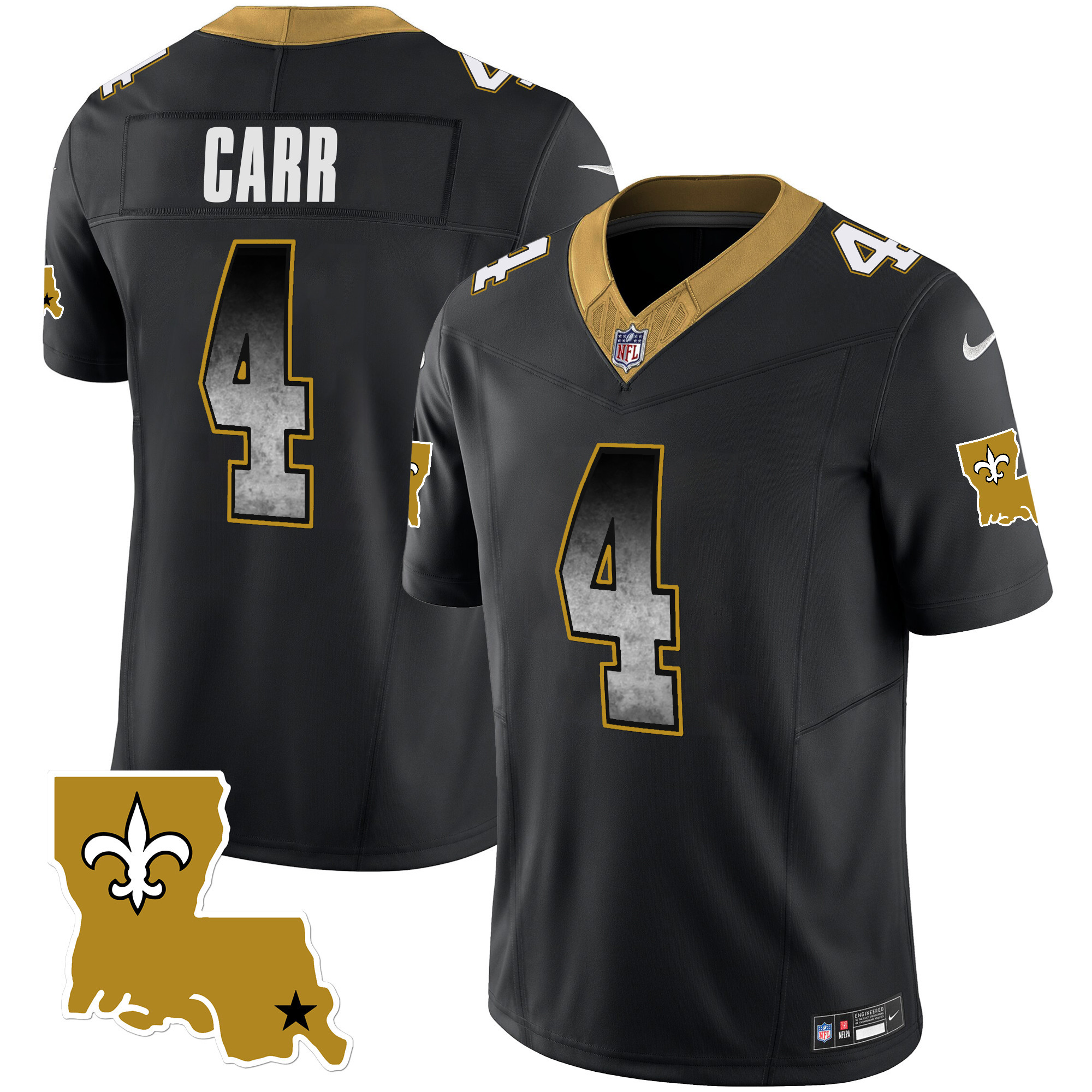 Derek Carr Men's New Orleans Saints 1987 Legacy Arch Smoke Black Jersey - All Stitched 
