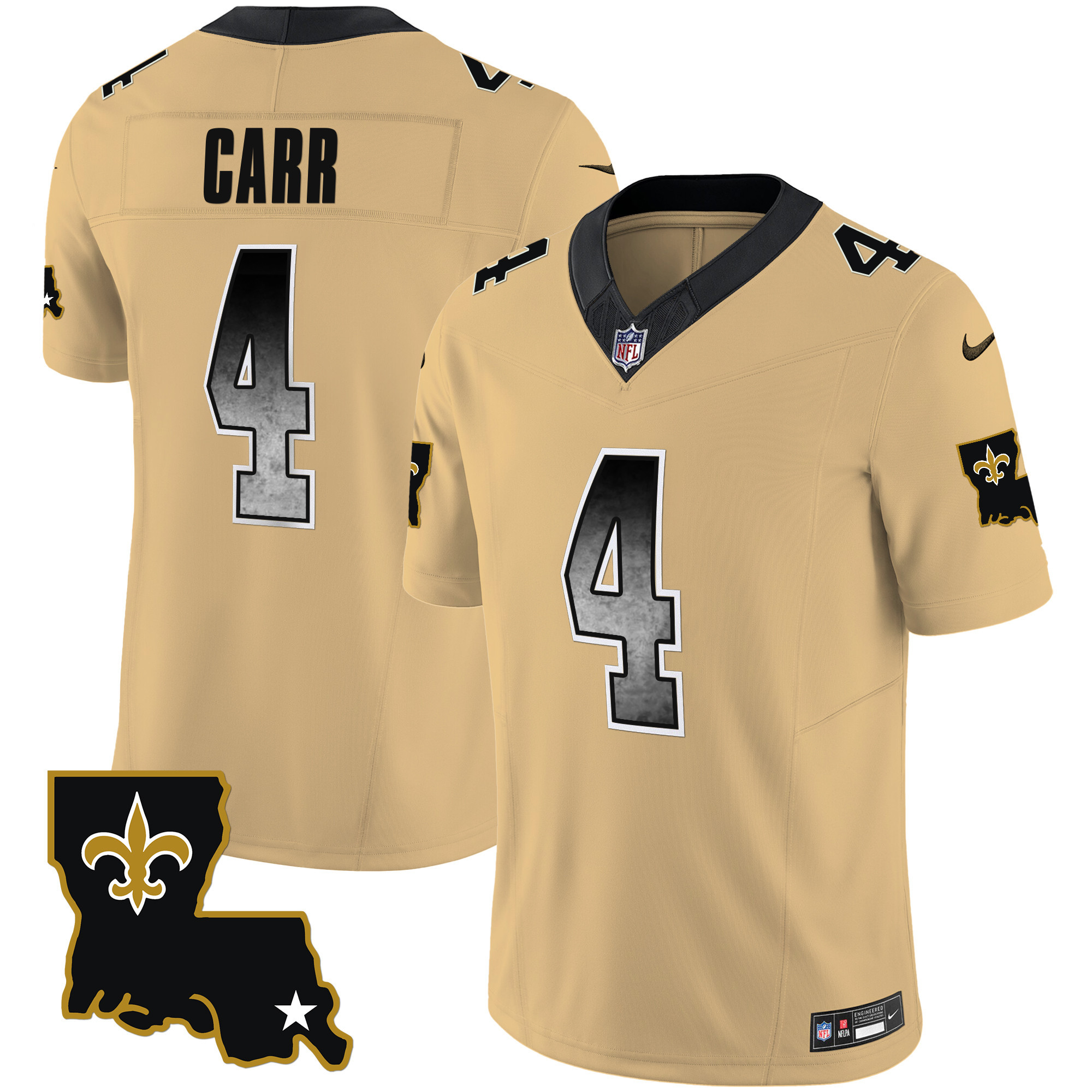Derek Carr Men's New Orleans Saints 1987 Legacy Arch Smoke Gold Jersey - All Stitched 