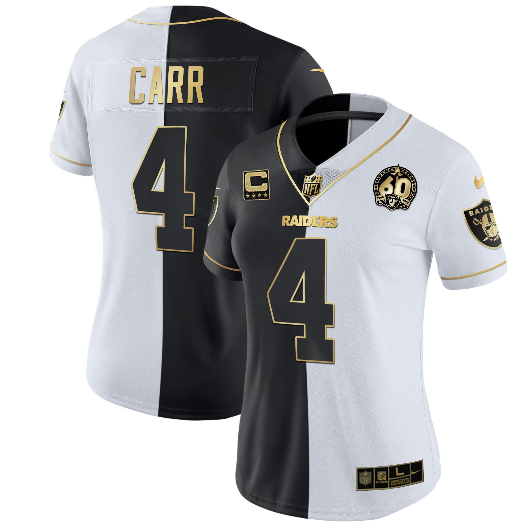 Derek Carr Women's Las Vegas Raiders 60th Season Patch Gold & Split Split Gold Jersey - All Stitched 