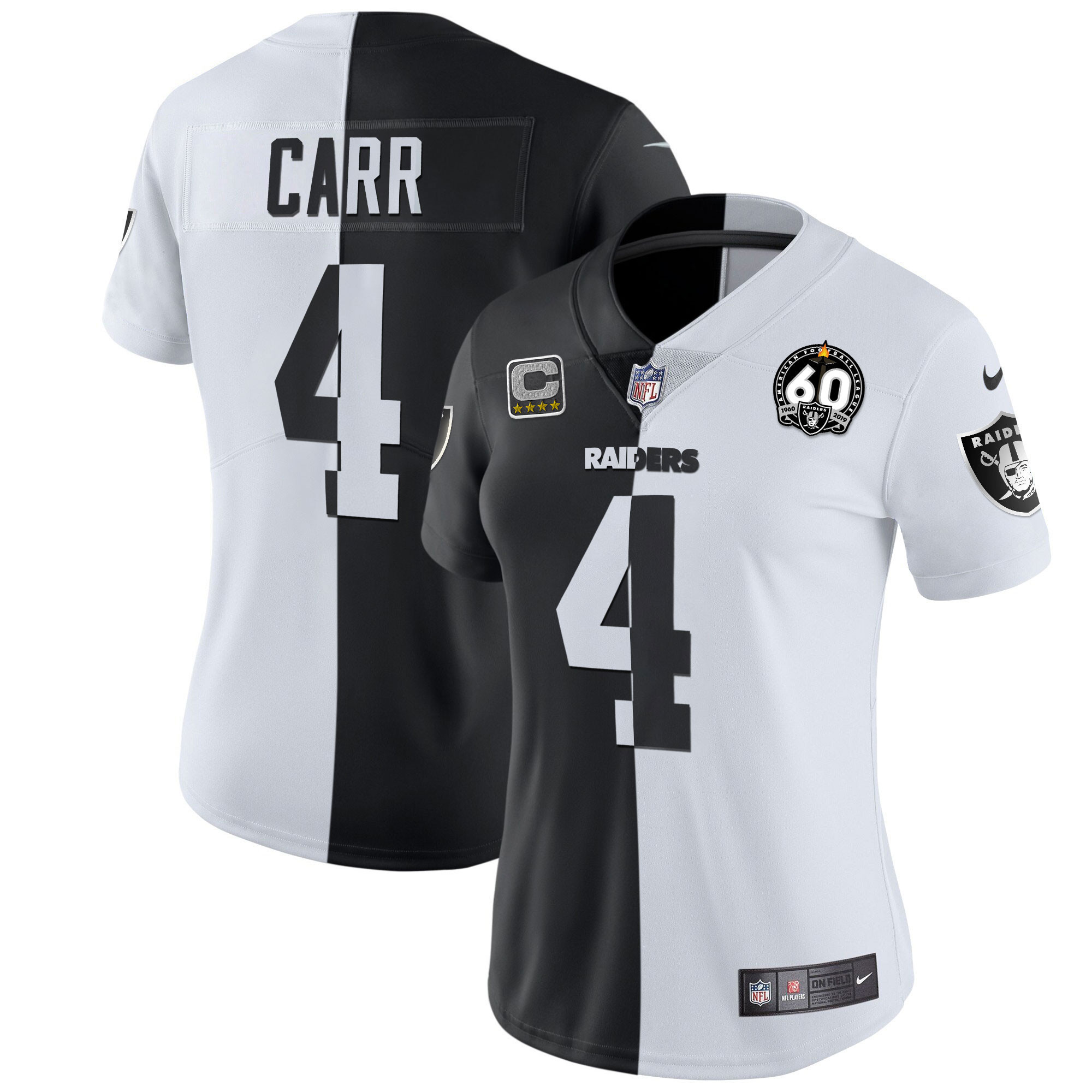 Derek Carr Women's Las Vegas Raiders 60th Season Patch Gold & Split Split Jersey - All Stitched 
