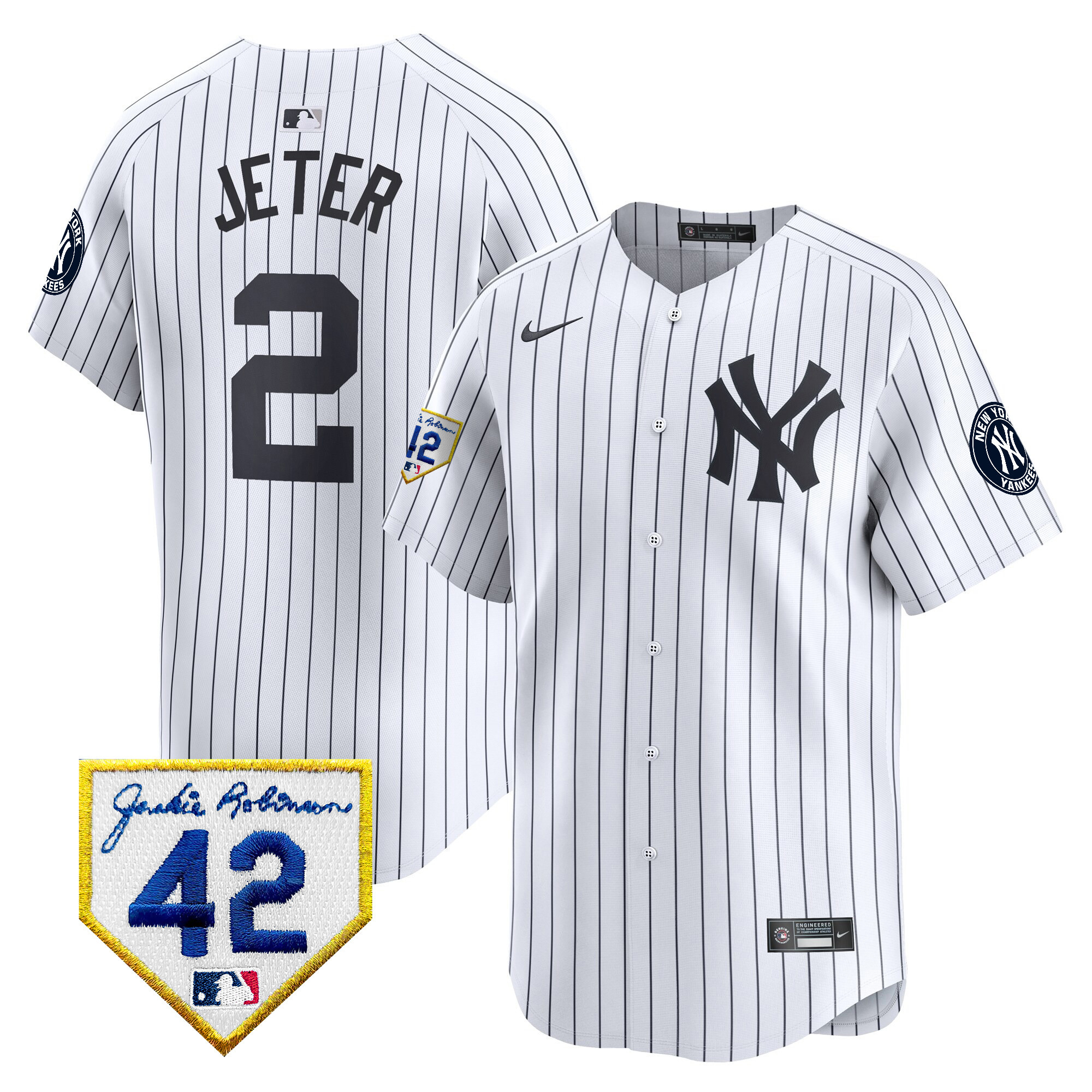 Derek Jeter Men's New York Yankees 2024 Jackie Robinson Patch Vapor Premier Limited White Jersey - All Stitched