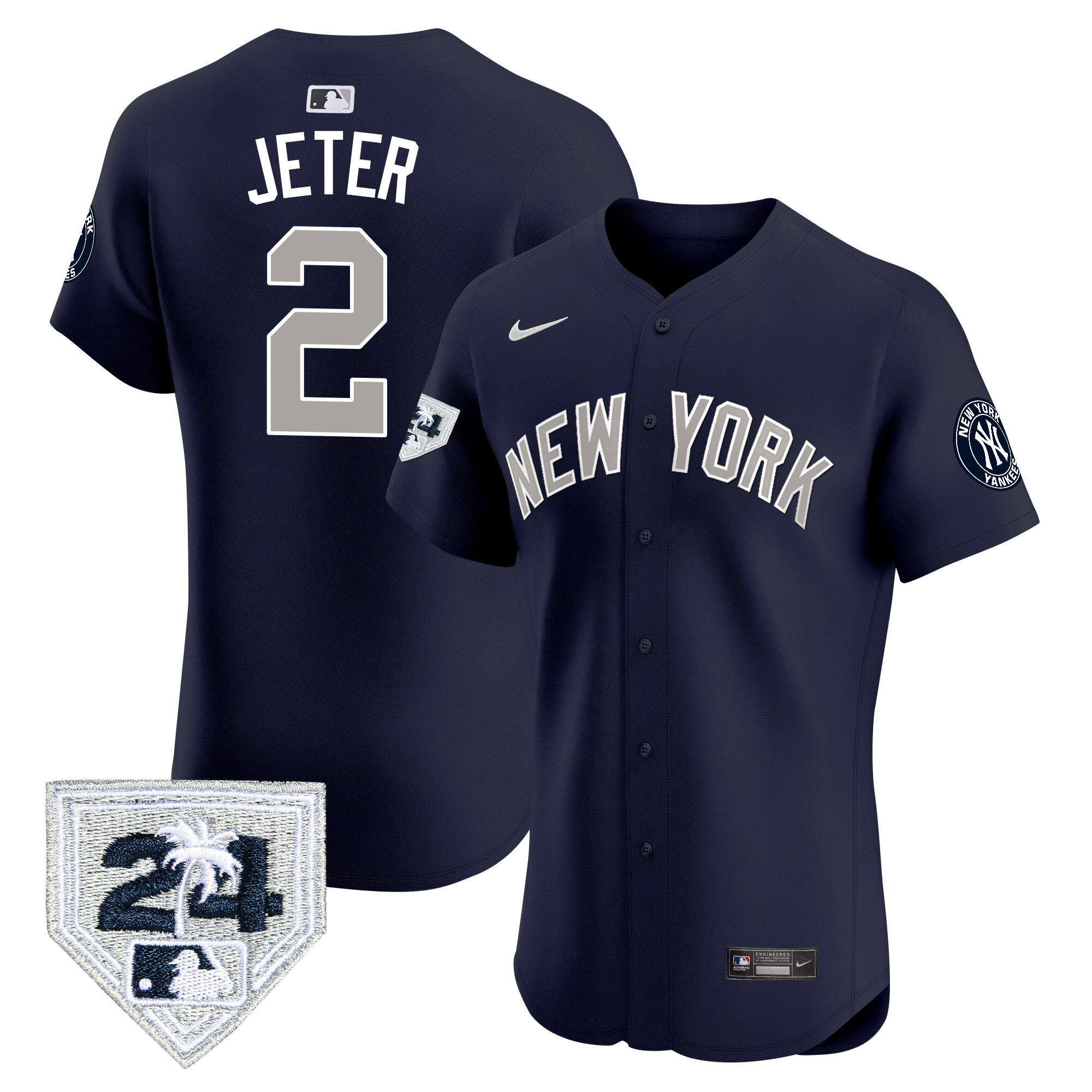 Derek Jeter Men's New York Yankees 2024 Spring Training Patch Vapor Premier Elite V2 Alternate Jersey - All Stitched