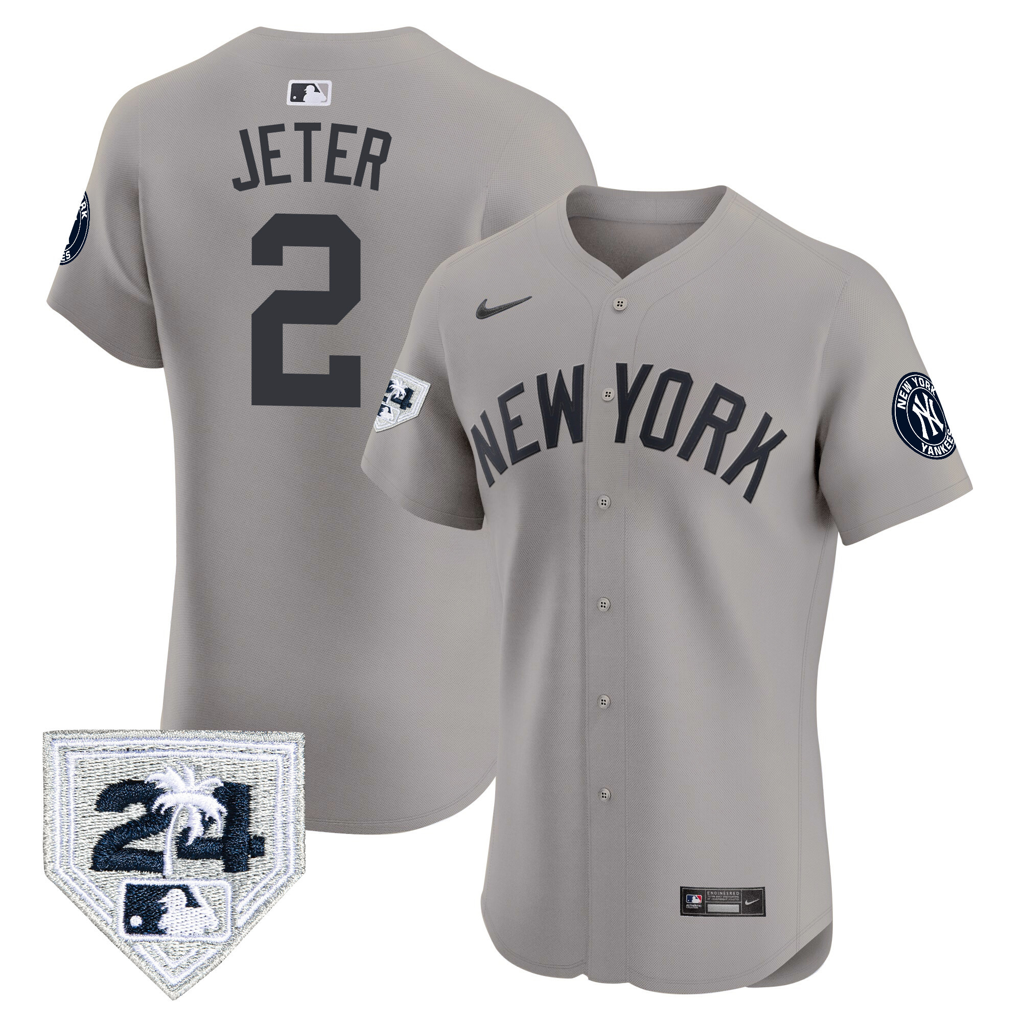 Derek Jeter Men's New York Yankees 2024 Spring Training Patch Vapor Premier Elite V2 Gray Jersey - All Stitched
