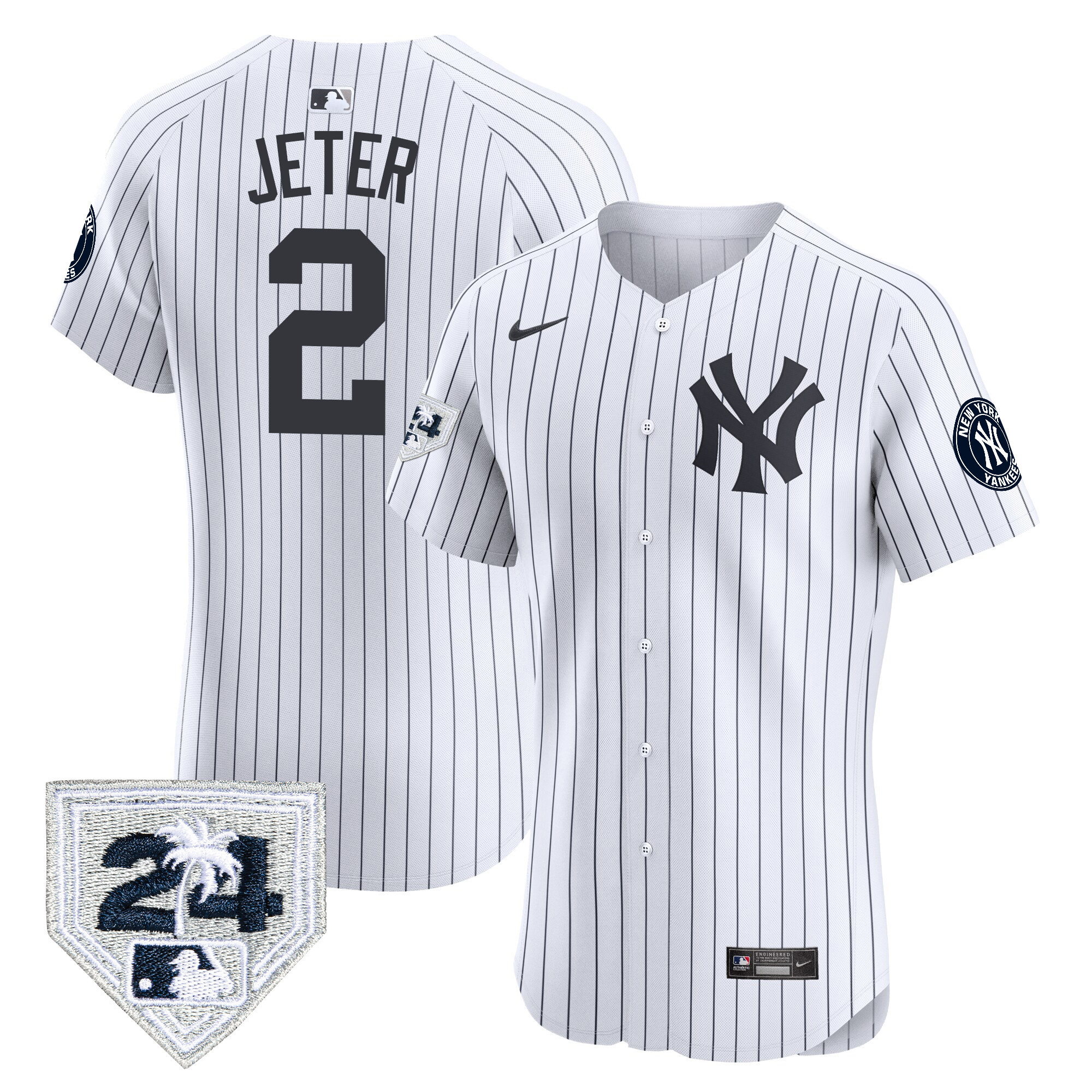 Derek Jeter Men's New York Yankees 2024 Spring Training Patch Vapor Premier Elite V2 White Jersey - All Stitched