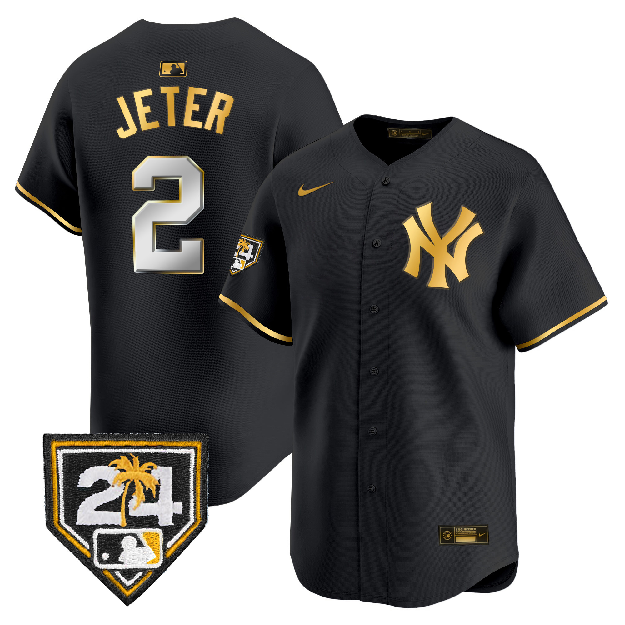Derek Jeter Men's New York Yankees 2024 Spring Training Patch Vapor Premier Limited Black Gold Jersey - All Stitched