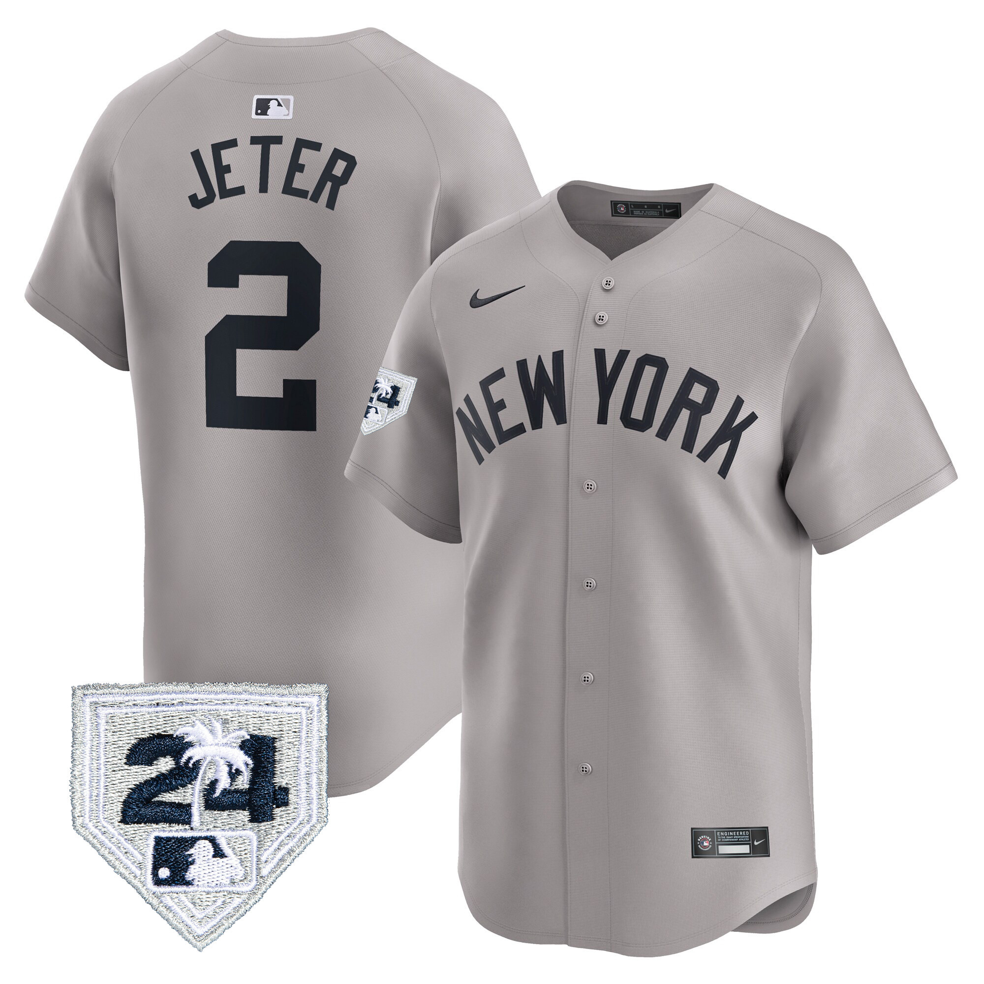 Derek Jeter Men's New York Yankees 2024 Spring Training Patch Vapor Premier Limited Gray Jersey - All Stitched
