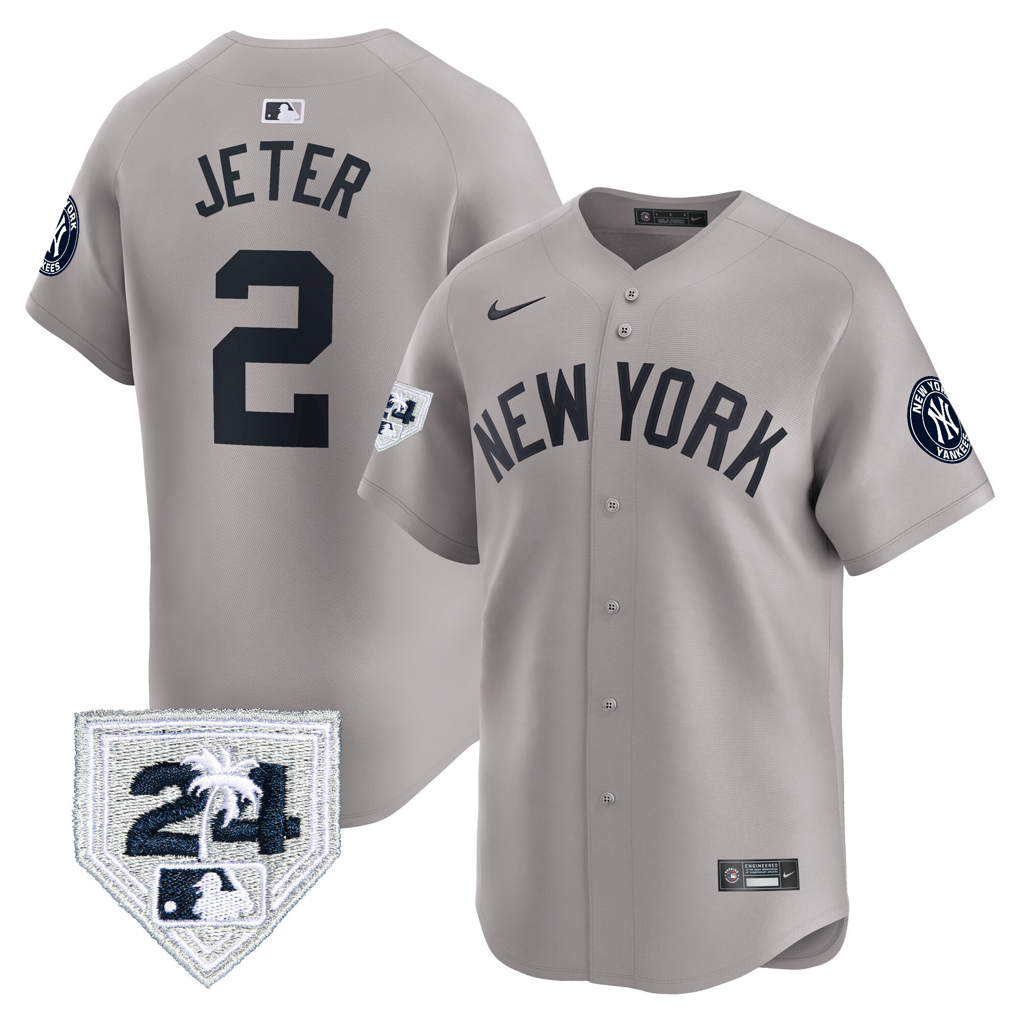 Derek Jeter Men's New York Yankees 2024 Spring Training Patch Vapor Premier Limited V2 Gray Jersey - All Stitched