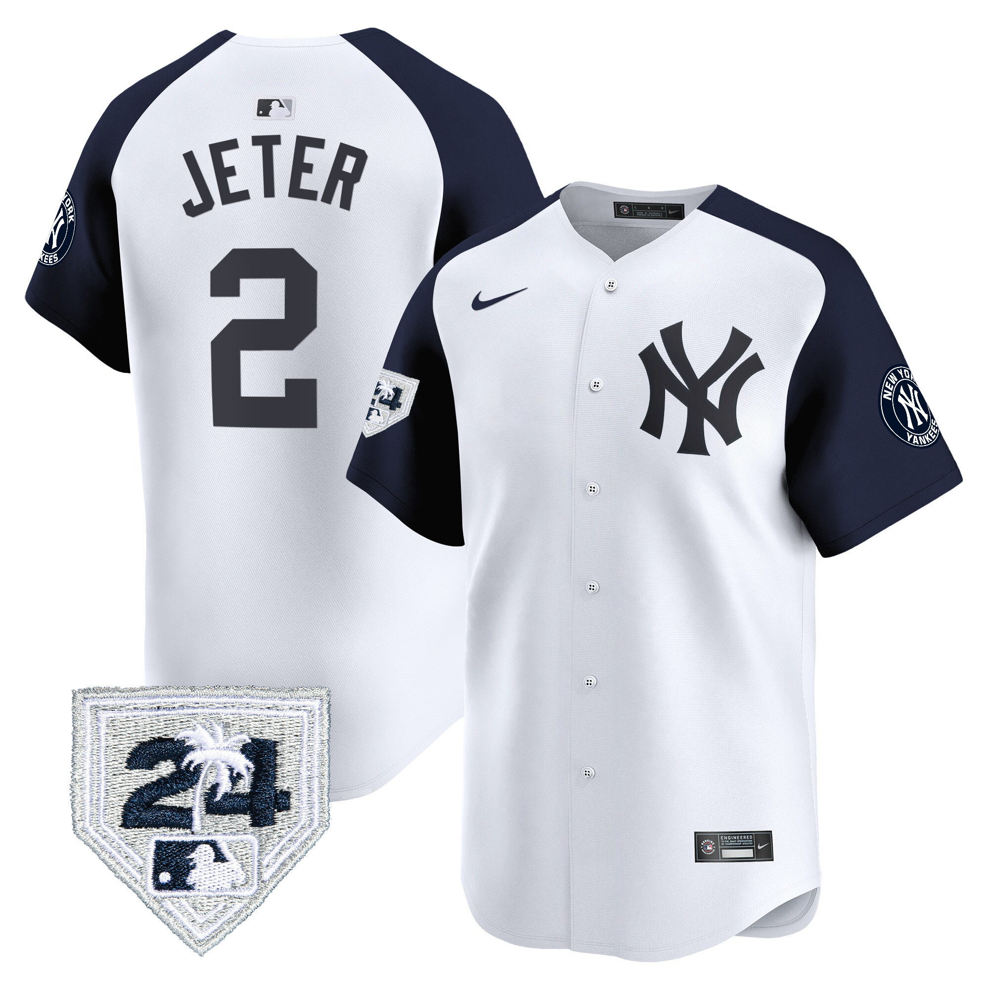 Derek Jeter Men's New York Yankees 2024 Spring Training Patch Vapor Premier Limited V2 White Alternate Jersey - All Stitched