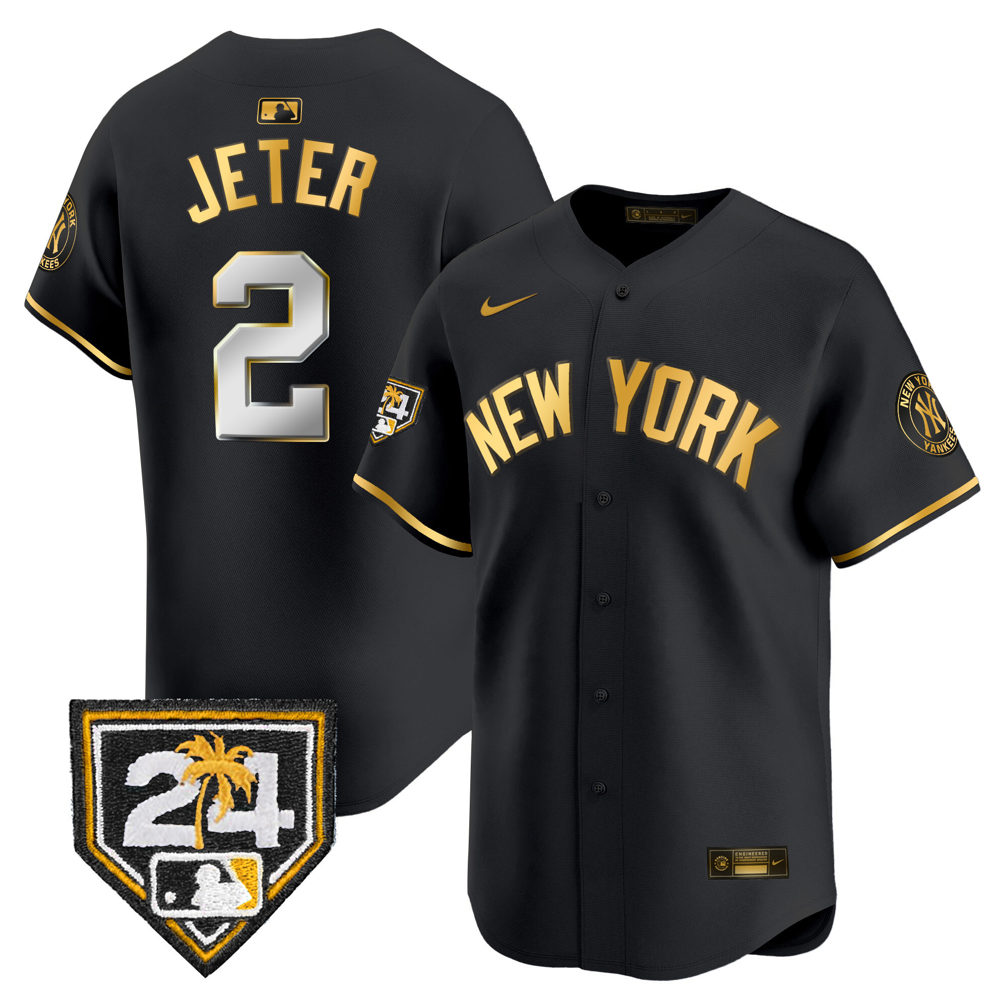 Derek Jeter Men's New York Yankees 2024 Spring Training Patch Vapor Premier Limited V3 Black Gold Jersey - All Stitched