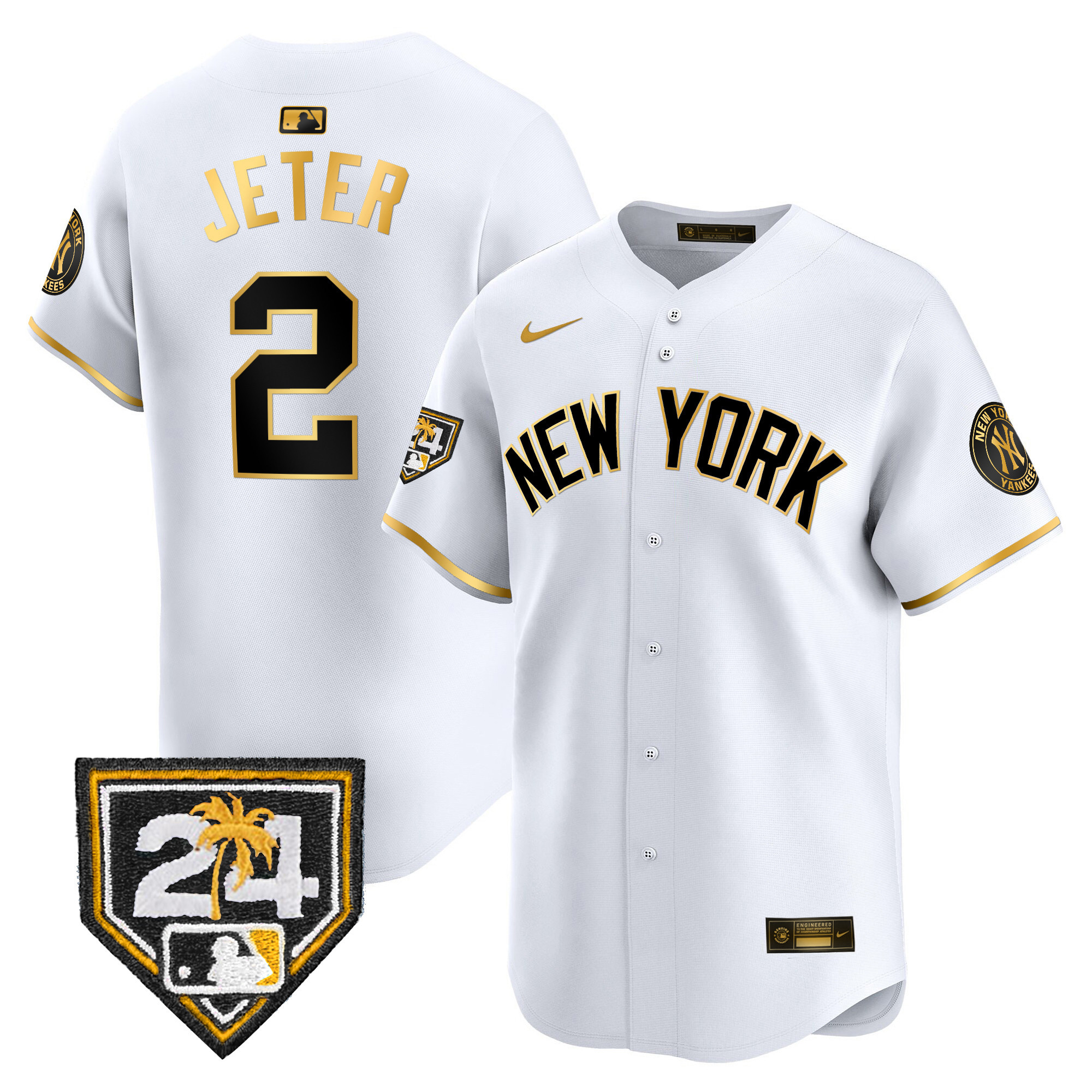 Derek Jeter Men's New York Yankees 2024 Spring Training Patch Vapor Premier Limited V3 White Gold Jersey - All Stitched