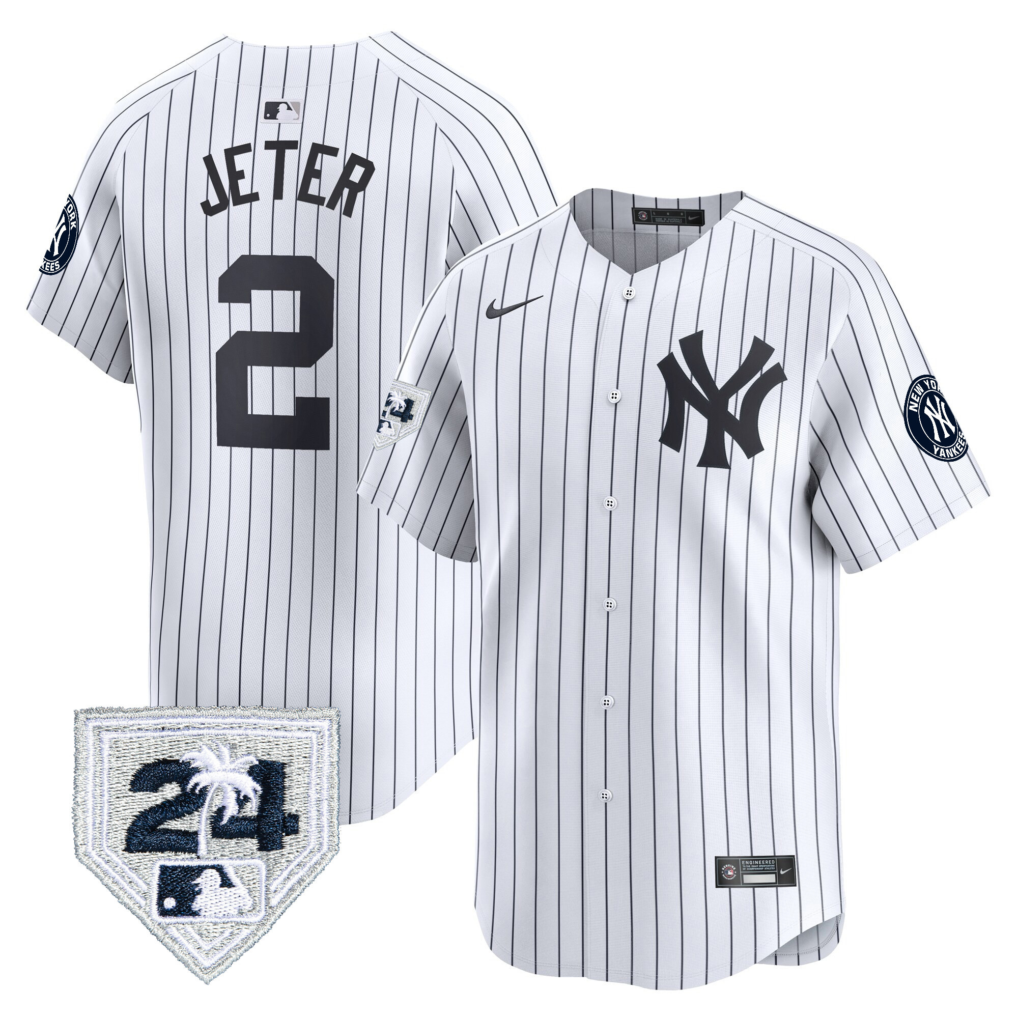 Derek Jeter Men's New York Yankees 2024 Spring Training Patch Vapor Premier Limited V3 White Jersey - All Stitched
