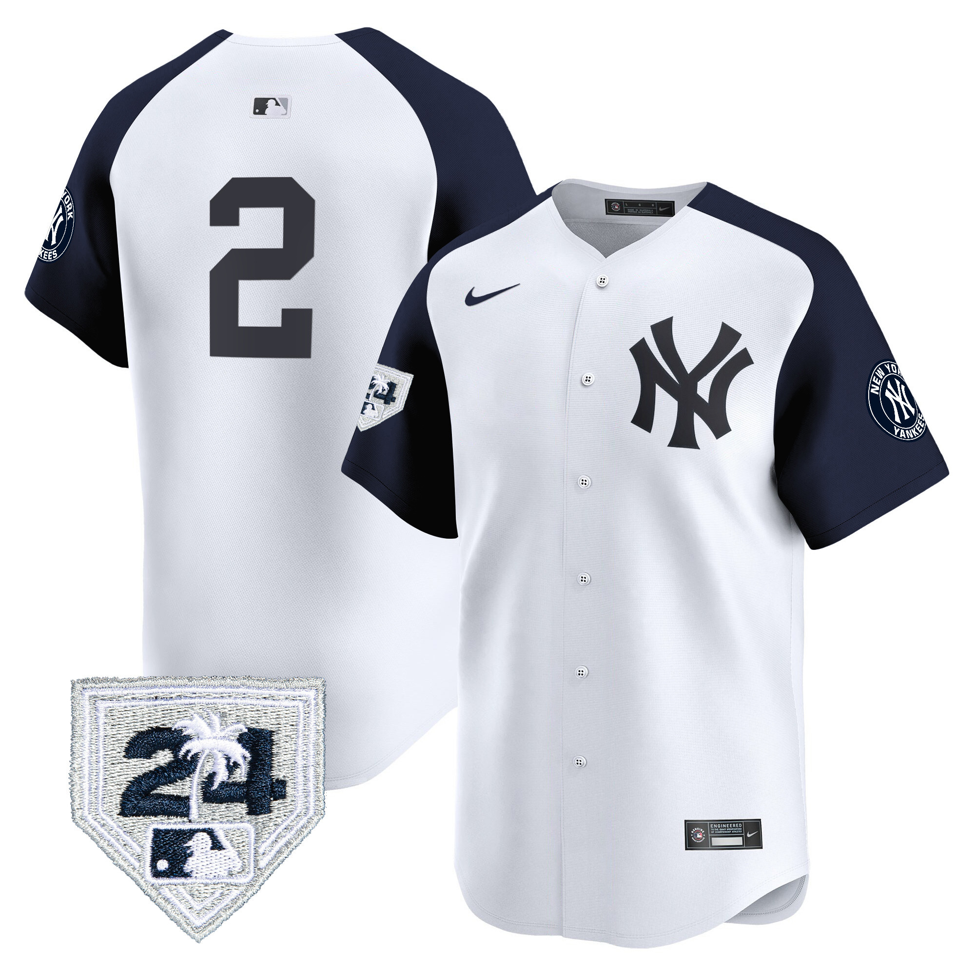 Derek Jeter Men's New York Yankees 2024 Spring Training Patch Vapor Premier Limited V4 White Alternate Jersey - All Stitched