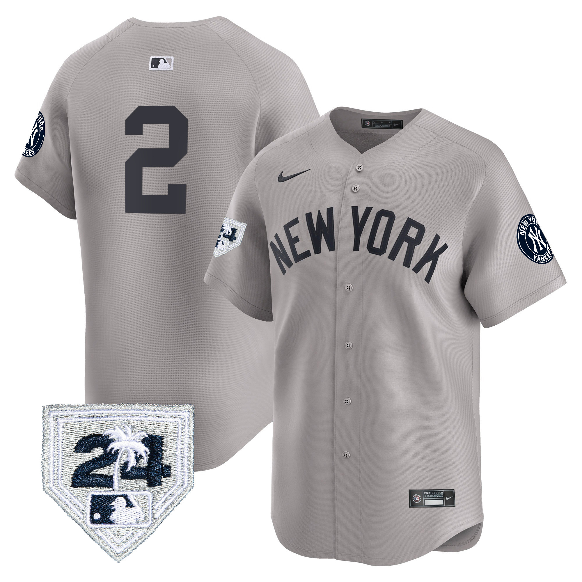 Derek Jeter Men's New York Yankees 2024 Spring Training Patch Vapor Premier Limited V5 Gray Jersey - All Stitched