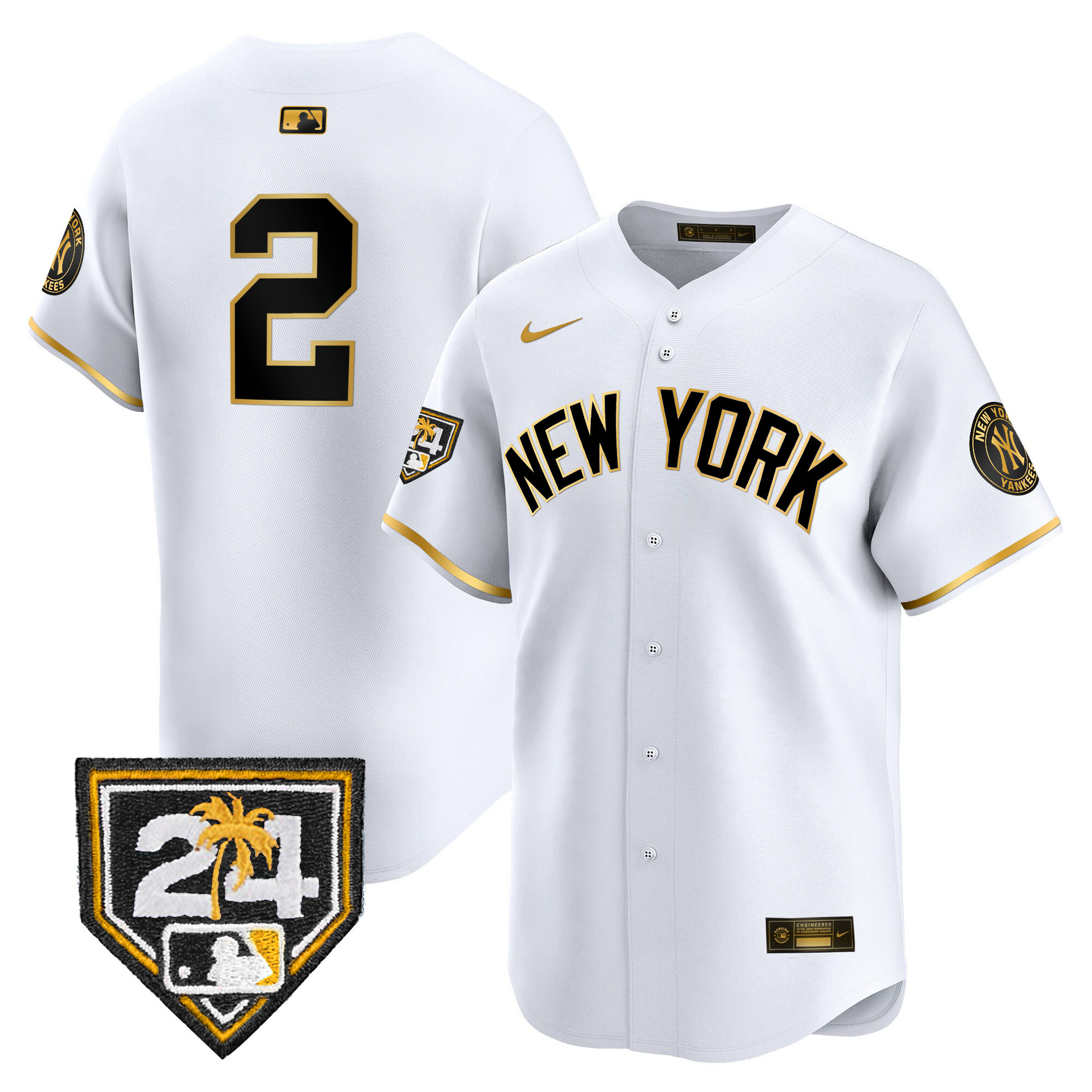 Derek Jeter Men's New York Yankees 2024 Spring Training Patch Vapor Premier Limited V5 White Gold Jersey - All Stitched