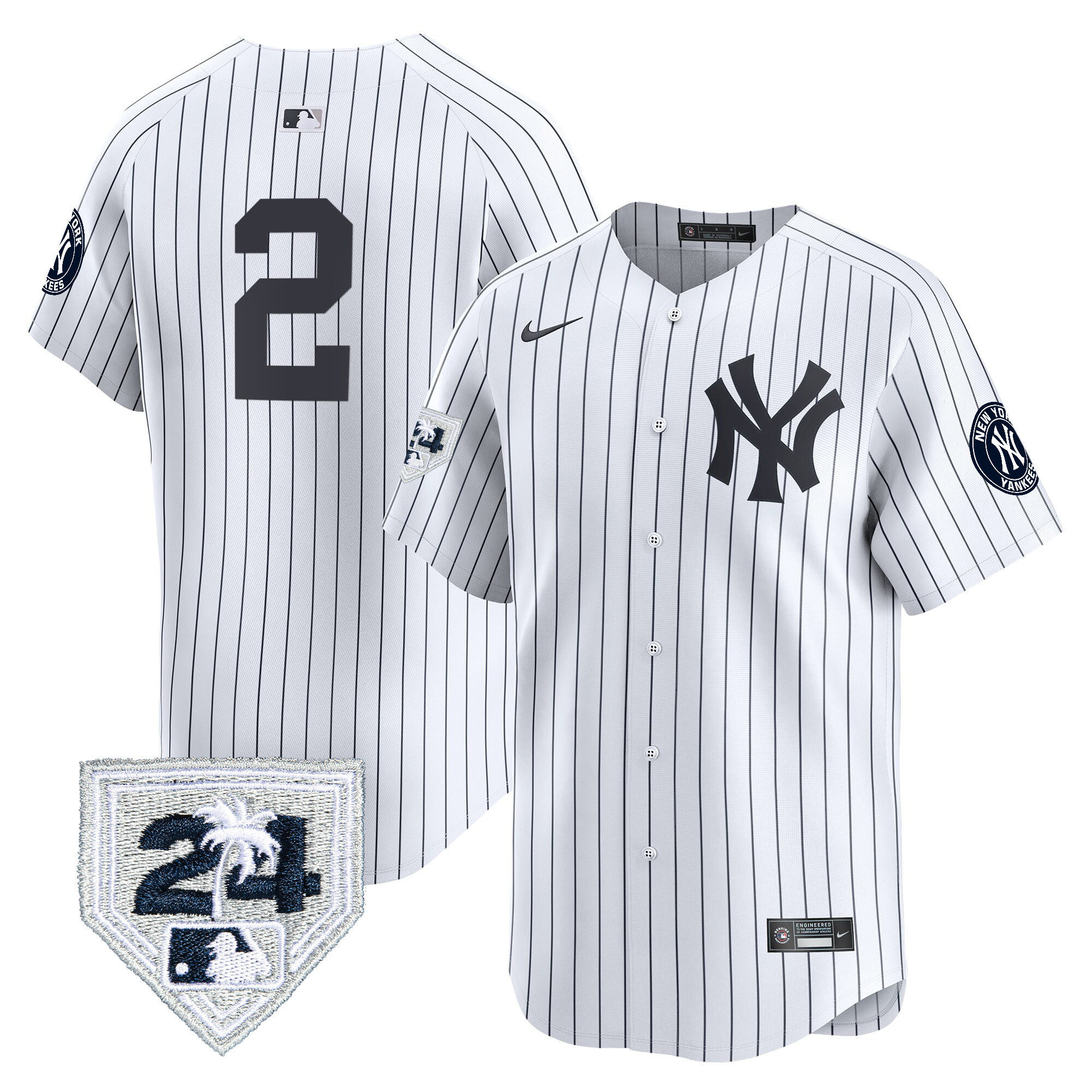 Derek Jeter Men's New York Yankees 2024 Spring Training Patch Vapor Premier Limited V5 White Jersey - All Stitched