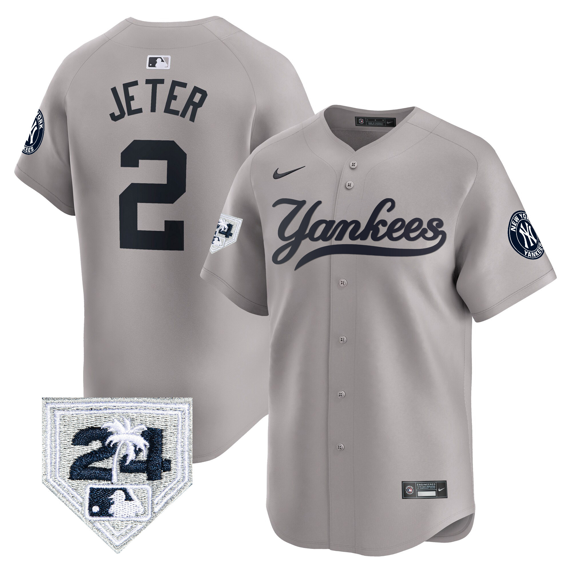 Derek Jeter Men's New York Yankees 2024 Spring Training Patch Vapor Premier Limited V6 Gray Jersey - All Stitched